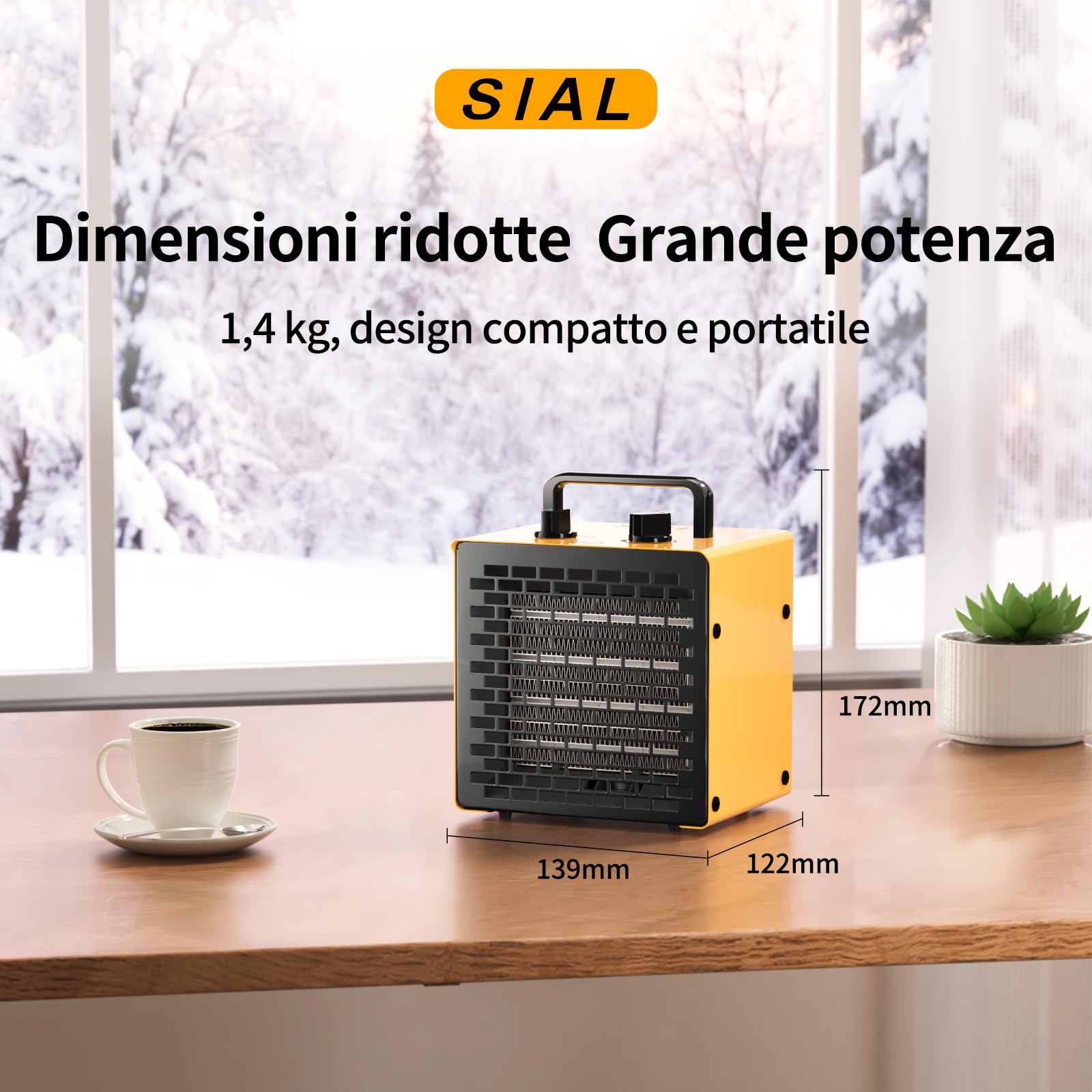 SIAL Termoventilatore Ceramico 2000W - Stufetta Elettrica - Compatto Riscaldamento Industriale - con Termostato e Protezione da Surriscaldamento, Per bagno o officina