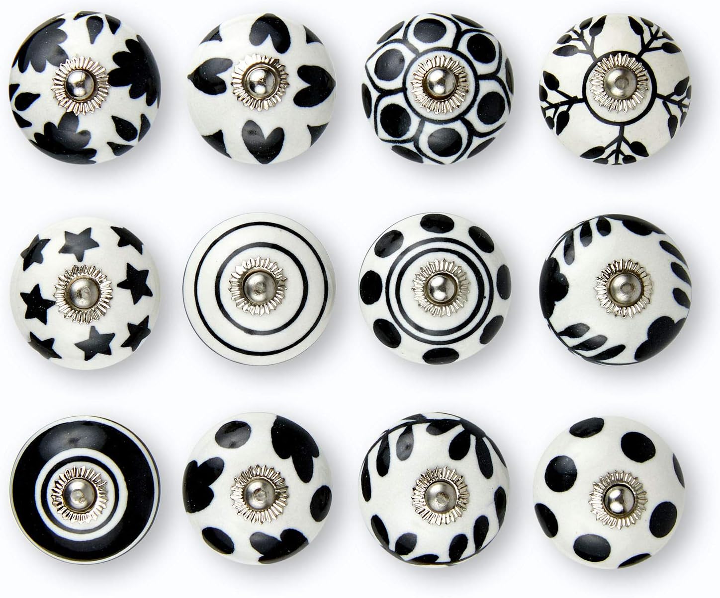 KnobKnob Set of 12 Handmade Ceramic Knobs | 3 Colour Design Ceramic Cabinet Knobs | Drawer Pulls for Home, Kitchen, Bathroom or Office | Drawer Knobs Come with Wrench, Screw Cap & Extra Screws (Black)