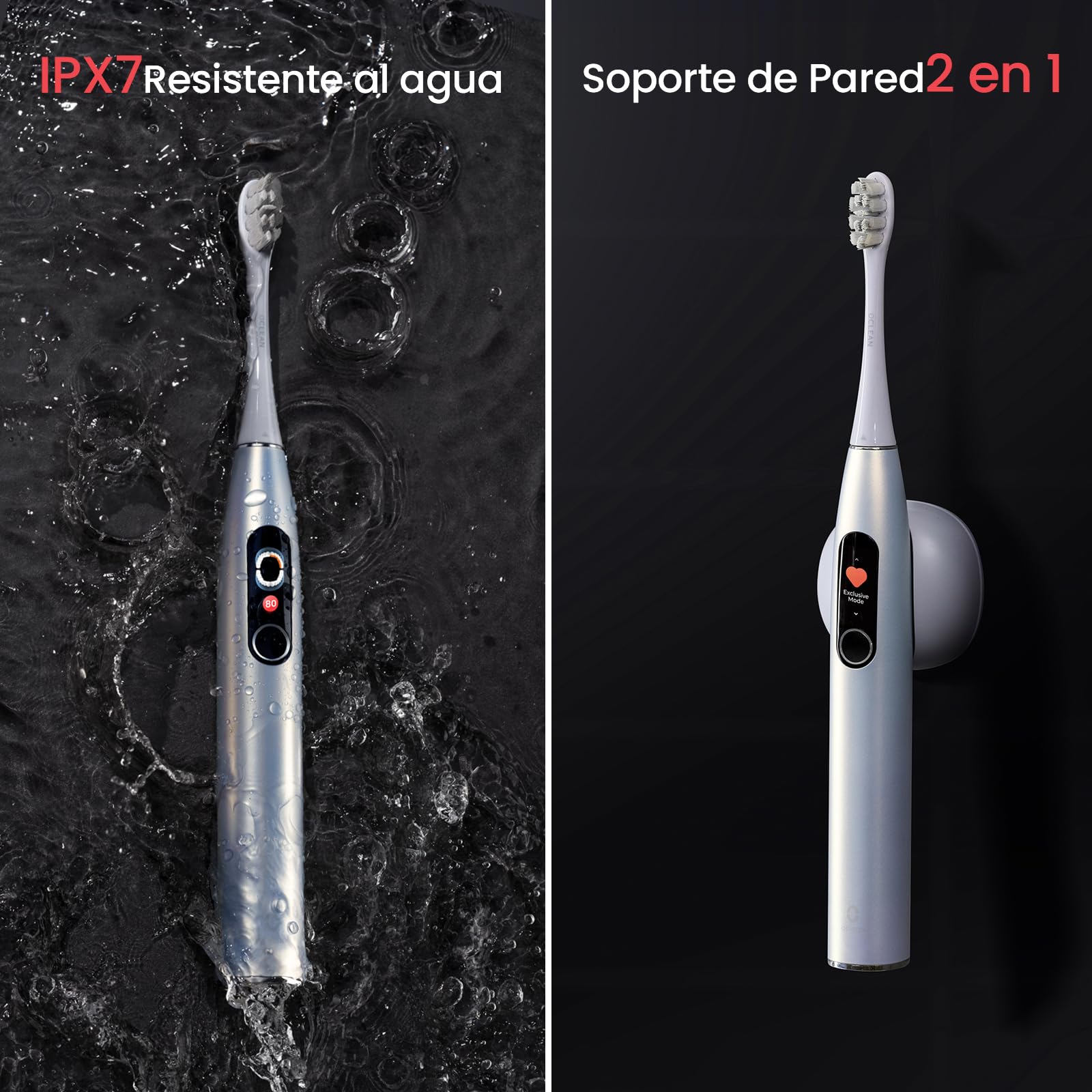 Oclean Cepillo electrico sónico X Series Pro Digital Travel Set, 6 Cabezales, Estuche de viaje, Pantalla táctil inteligente, 3 Modos, Función de cepillado suplementario, 30 días, IPX7, Plateado