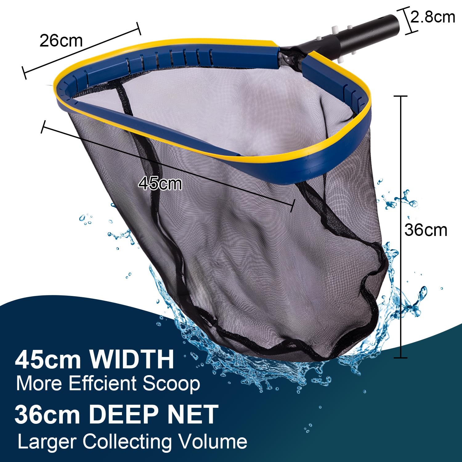 POOLAZA Pool Kescher, Feinmaschiger Poolkescher mit Tiefsack, Robuster Aluminiumrahmen & Griff, Großkapazitiver KescherPool, Praktischer Kescher mit Einfachgreifrand