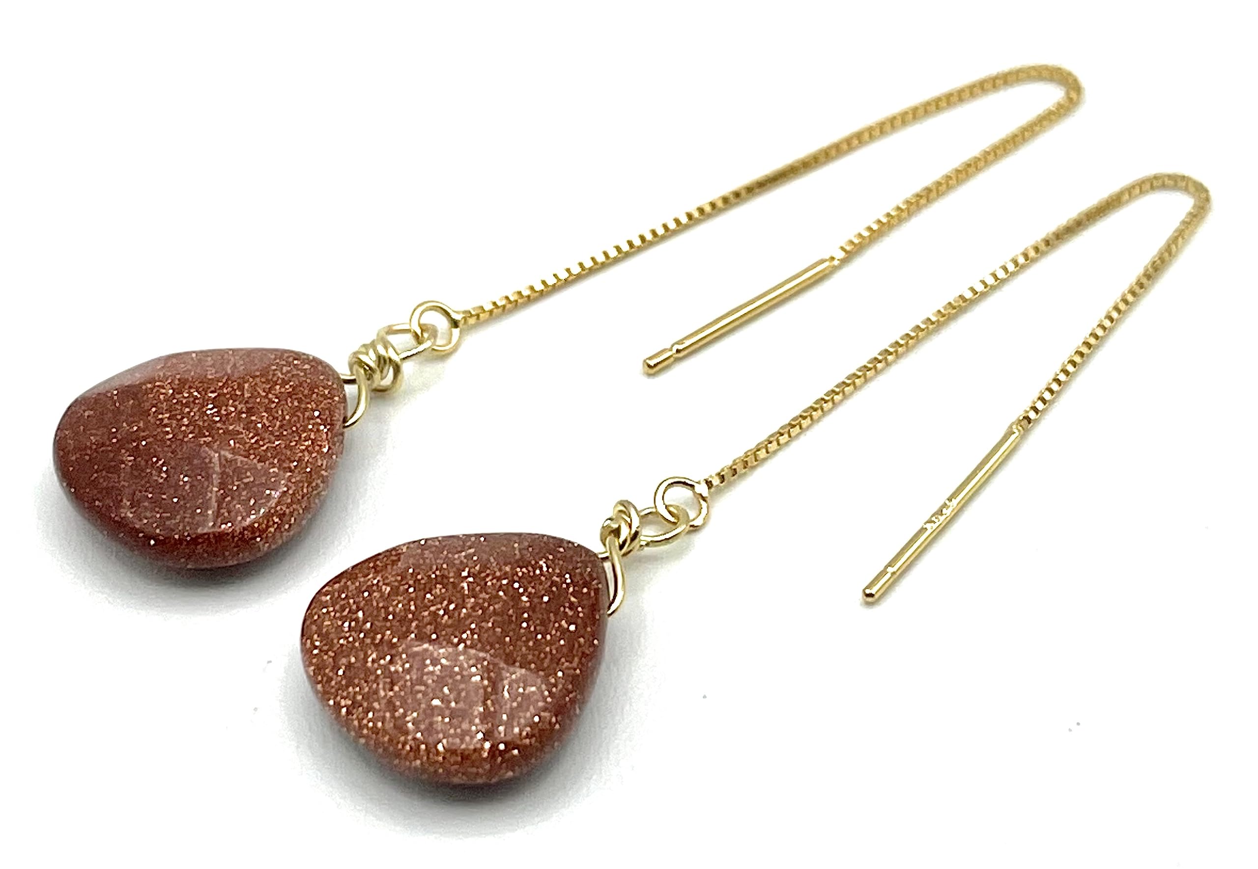 Pendientes Largos de Plata 925 Dorada 24 K y Goldstone, Joyas Minimalistas, Estilo Contemporaneo. Regalo para Mujer