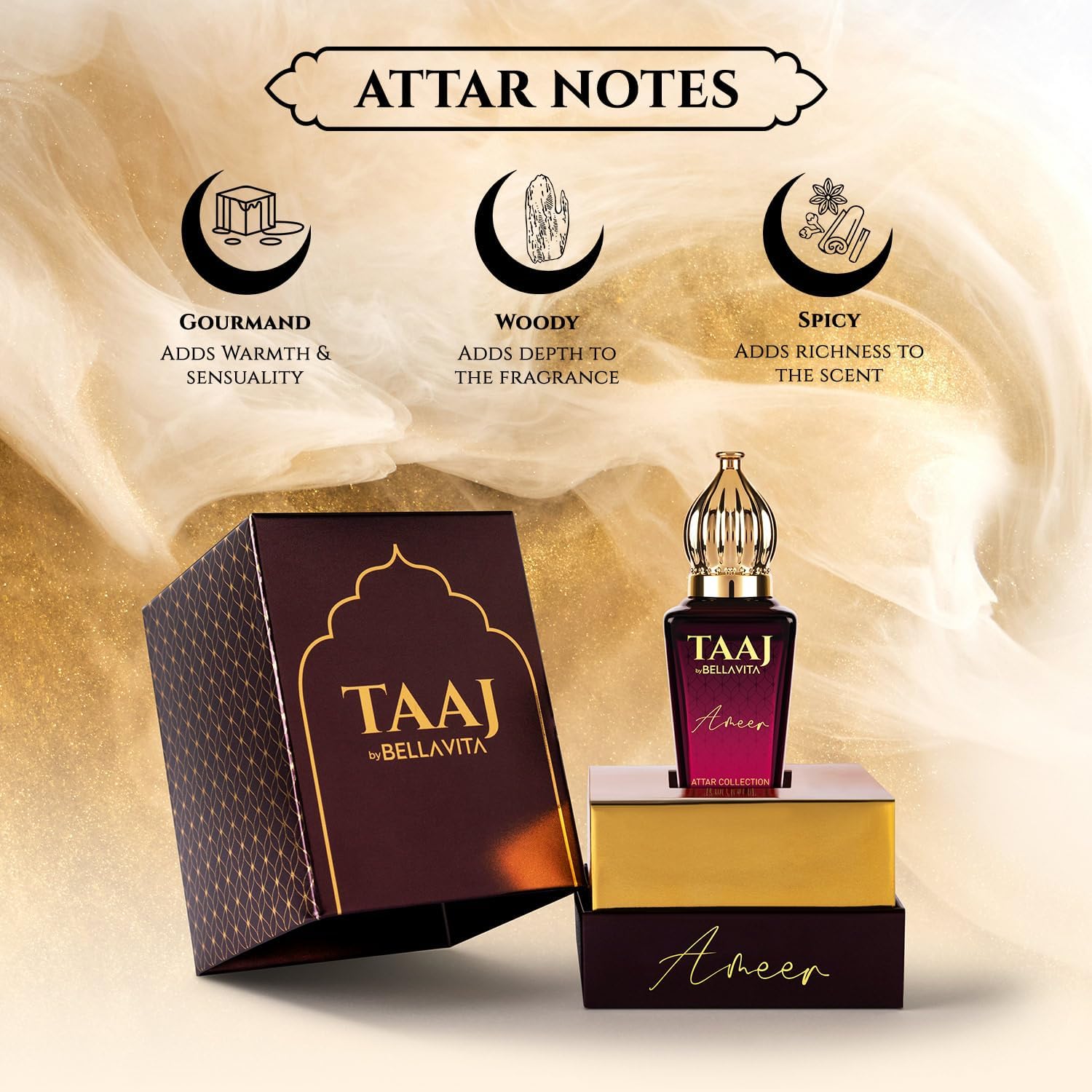 Bella Vita Luxury TAAJ Ameer Attar with Lemon, Tonka, Vanilla & Patchouli for Men and Women|Alcohol-free Roll On, Musky Long Lasting Fragrance, 12 ML