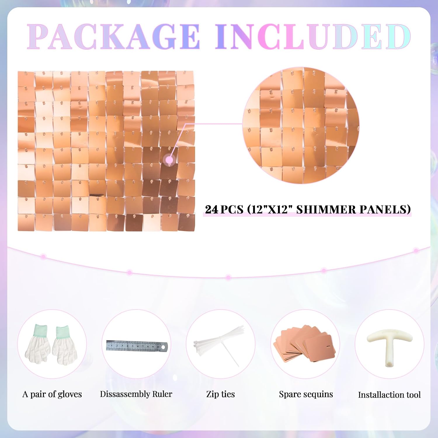 Shimmer Wall Backdrop Rose Gold Wall Panels 24Pcs Square Sequin Shimmer Wall Backdrop Decoration for Birthday Party,Wedding, Anniversary