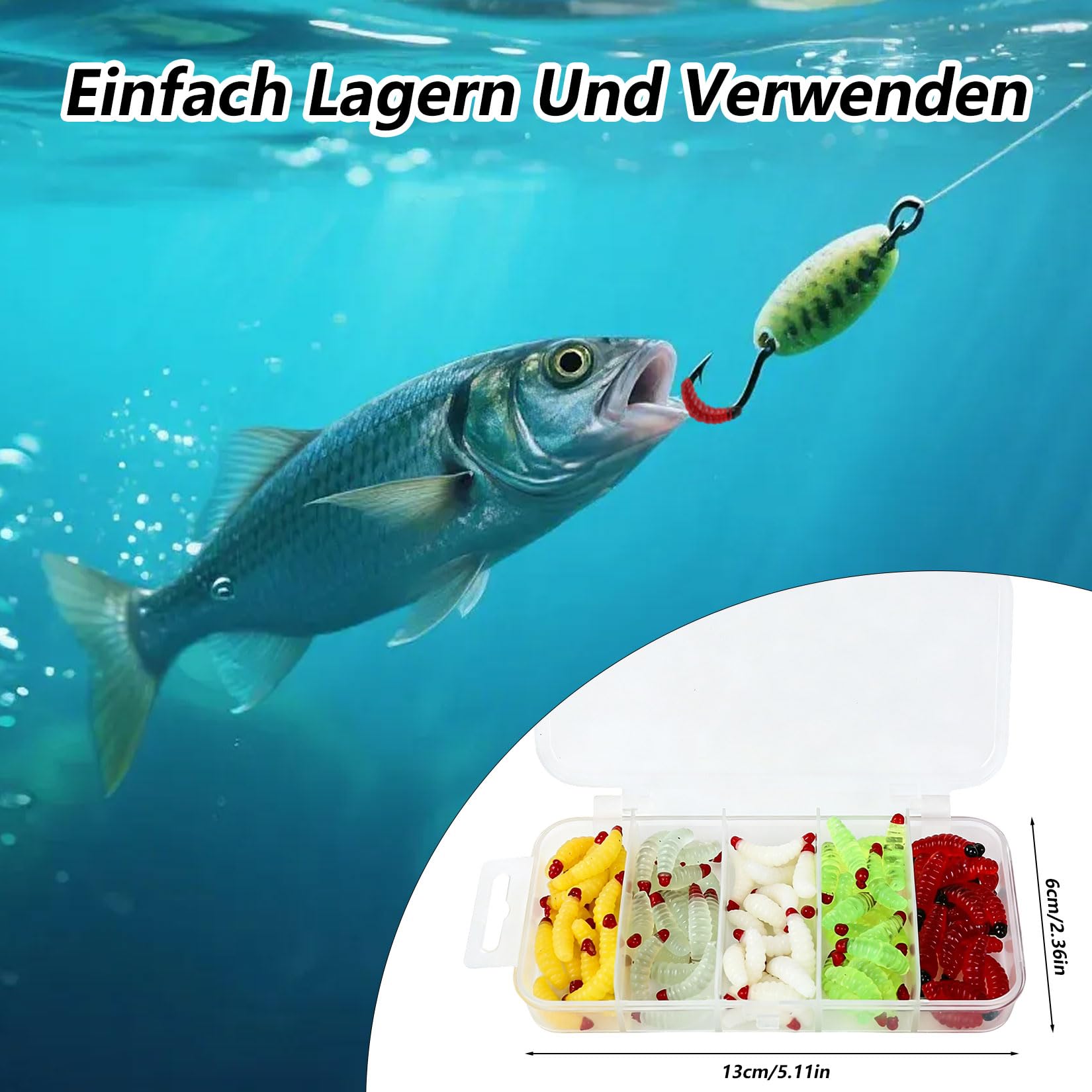 100 Pcs Kit de Señuelos de Pesca Suaves, Señuelos de PVC para Trucha, Perca y Lucioperca, Señuelo de Gusano de Blando para Cabezas Plomadas Estándar, Pesca de Lucio, Accesorios para Pescadores — view 4