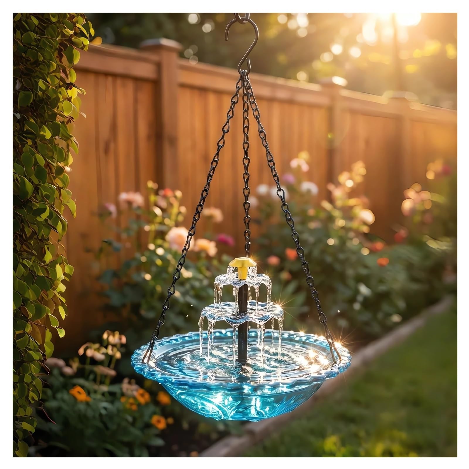 Photo 1 of 2026 Solar Cascade Hanging Bird Bath Fountain Solar Powered Birdbath Water Fountain Pumps Dispenser Outdoors Decor Hummingbird Bath Shower Bowl Kit Garden Gift Yard Patio Backyard Decoration (Blue)