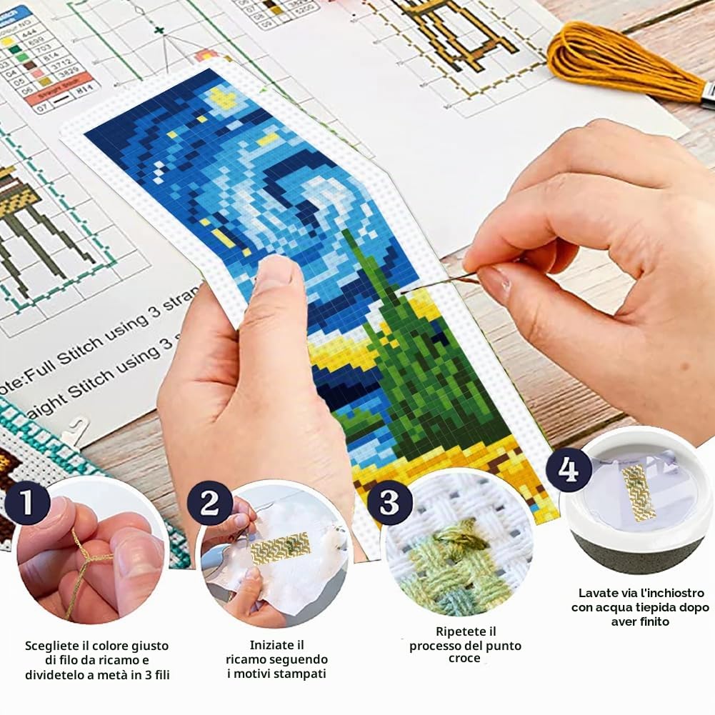 ORIGACHKit di 6 segnalibri a punto croce per principianti e adulti, fai da te per amanti dei libri con cielo notturno vorticoso, con istruzioni per principianti