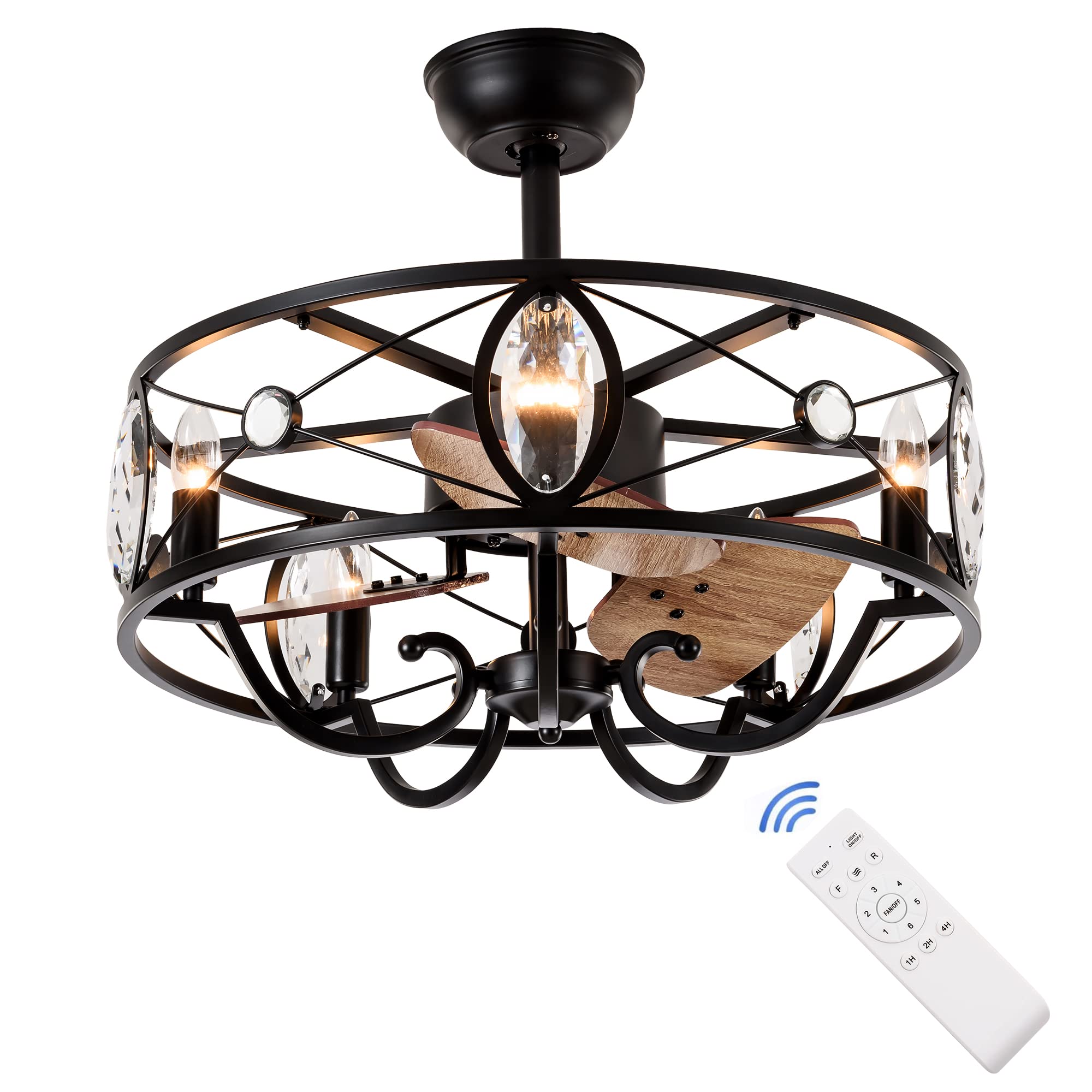 SOZOMO22" Ceiling Fan with Lights, 5-Lights 6 Speeds Reversible Blades Timing with Remote Control, Semi Flush Mount Low Profile Fans