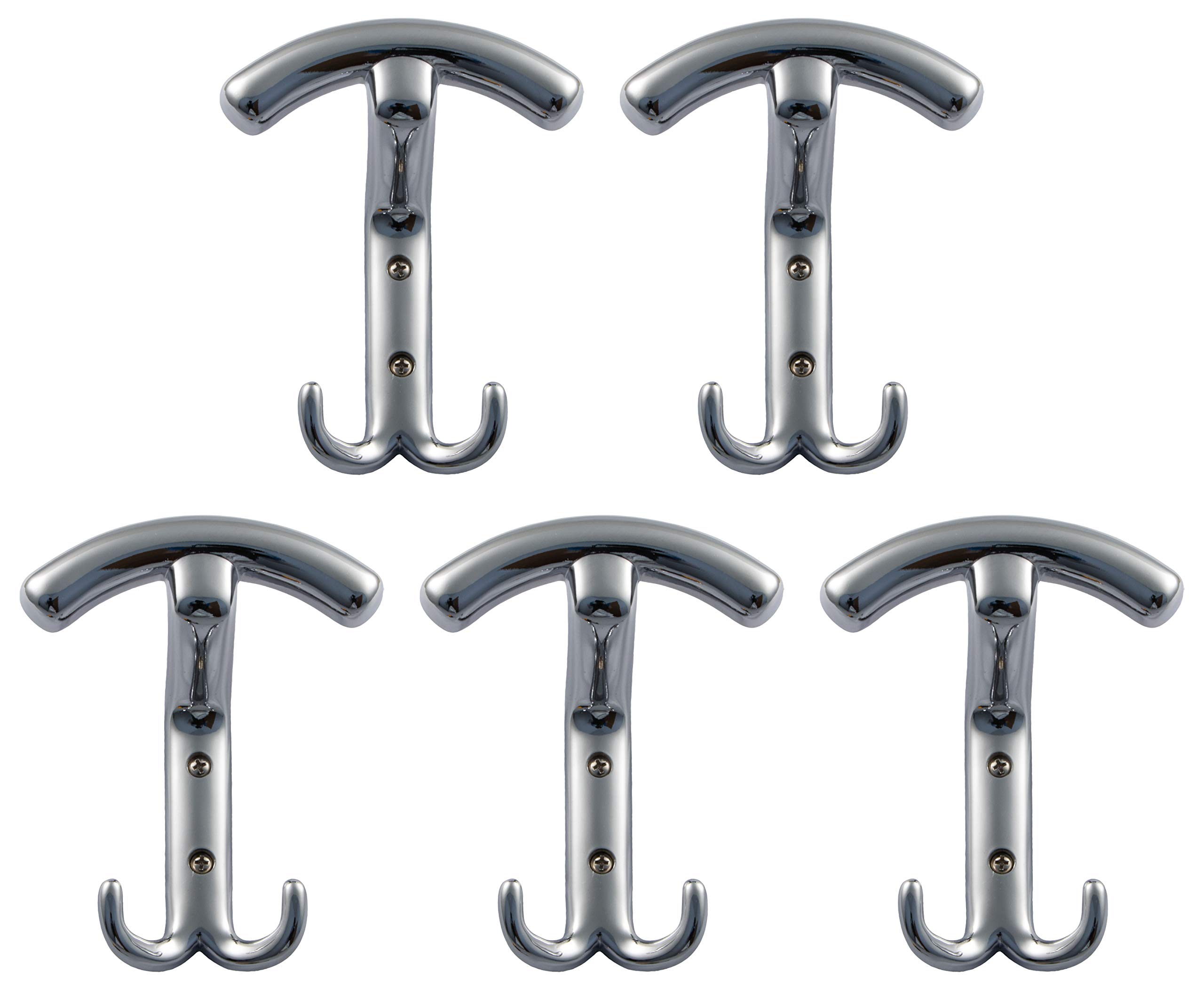 Gedotec Chrome Wall Mounted Universal Coat Hook Stainless Steel Curved - Sandra Large | 140 X 19 Mm | Wall Hooks For Screwing | Pack Of 5 - Wall Coat Rack With Mounting Material,