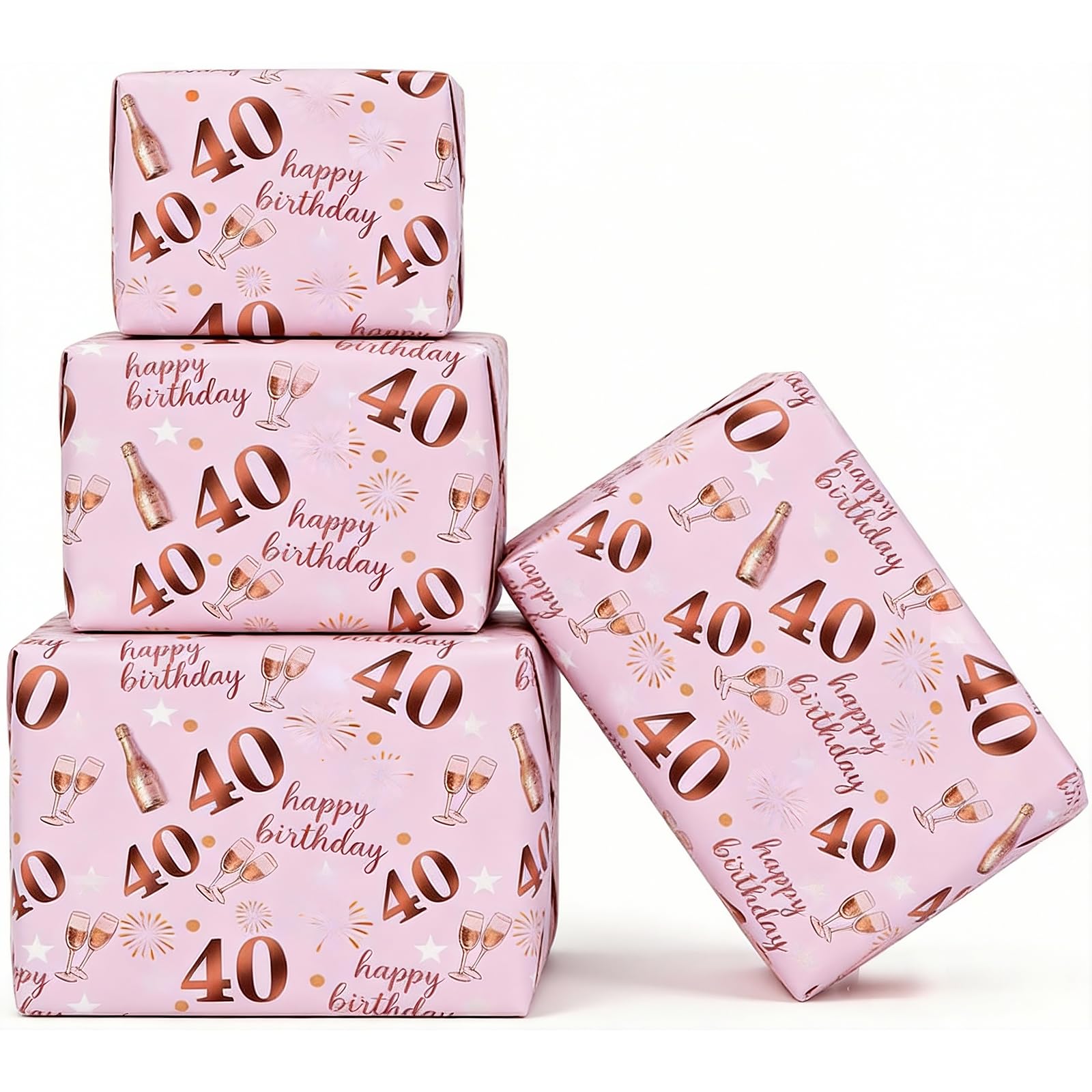 Jatidne 40th Birthday Wrapping Paper Women Rose Gold Pink Gift Wrap 40th Birthday Gifts for Women Pack of 6 — image 1