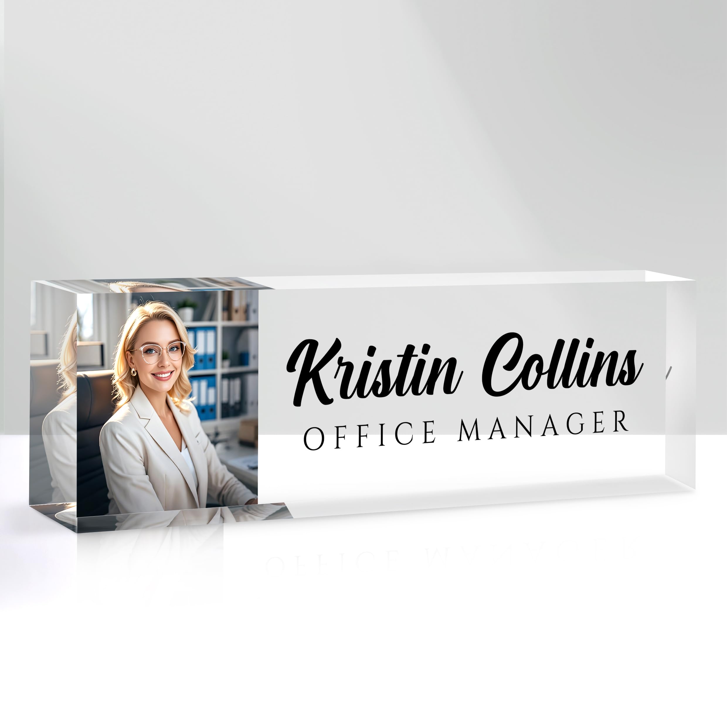 Custom Name Plate for Desk, Personalized Desk Name Plate on Clear Acrylic Glass, Appreciation Gifts for Teacher Employee Boss Coworkers Nurse, Office