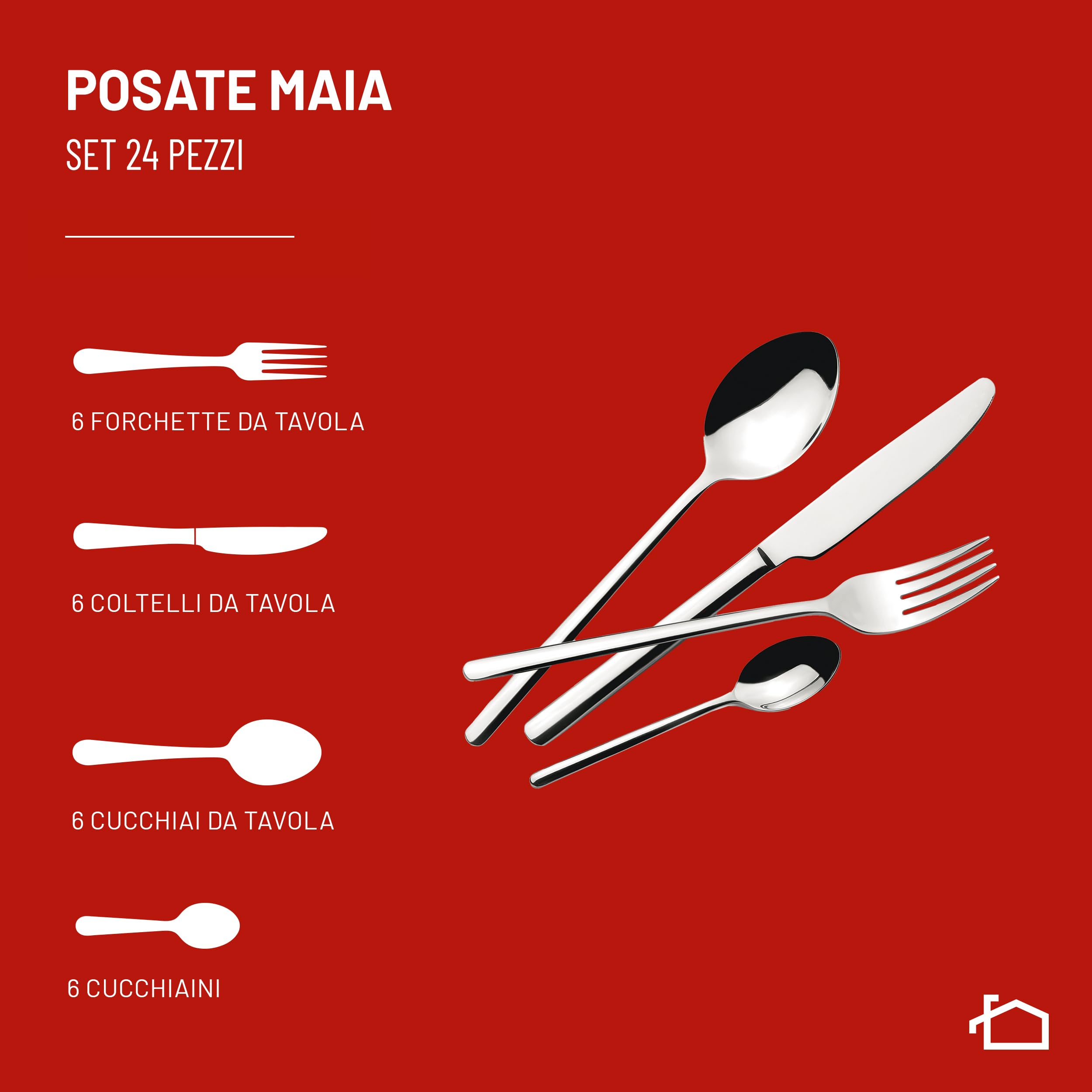 Lagostina Maia set posate per 6 persone, Acciaio Inox 18/10, 24 pezzi