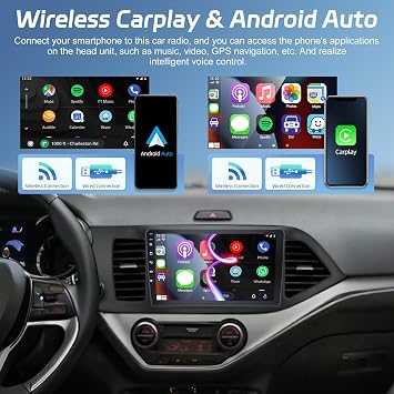 [2+64G] NHOPEEW Car Radio for KIA Picanto Morning 2011-2016 - Wireless Carplay and Android Auto - 9 Inch Touchscreen Android Car Stereo - DSP/GPS Navi/WiFi/SWC/Mirror Link + AHD Backup Camera