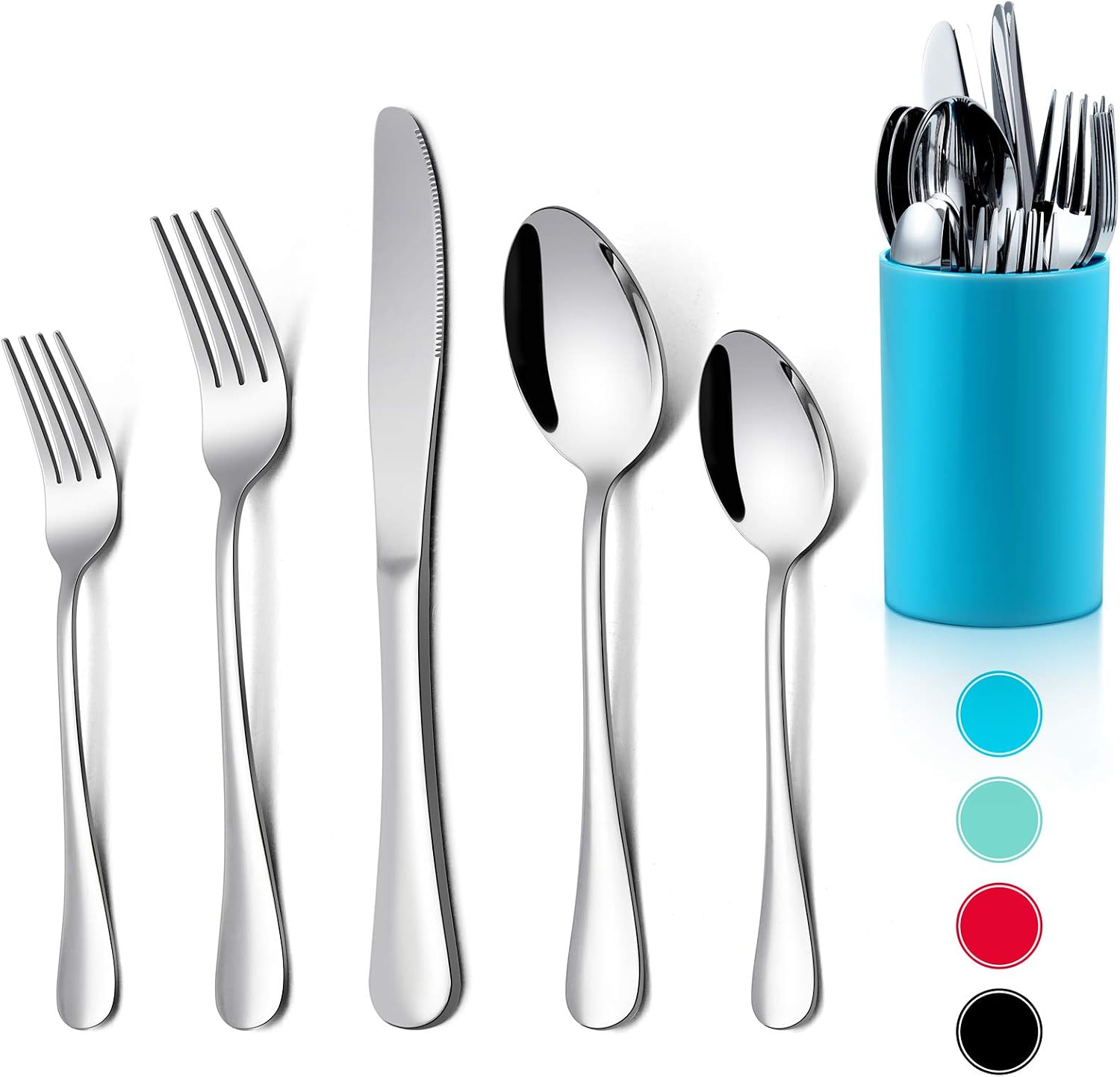 20-Piece Silverware Set with Holder, HaWare Stainless Steel Flatware Service for 4, Modern Tableware Cutlery Set with Utensil Caddy for Home Kitchen Restaurant, Mirror Polished, Dishwasher Safe