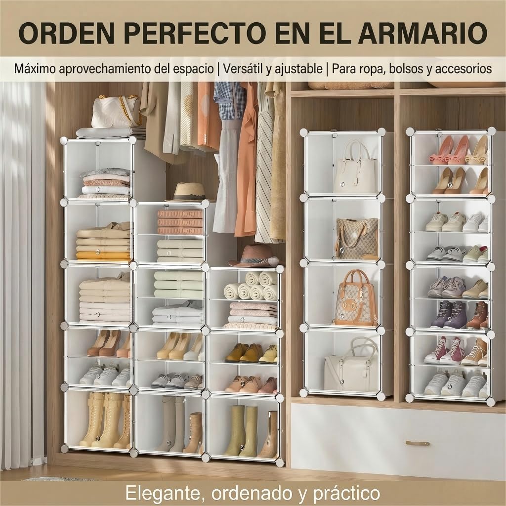 Zapatero con 21 Compartimentos, Zapatero Alto y Estrecho, Zapatero Blanco, Armario Alto Cerrado para Armario, Pasillo, Dormitorio, Entrada, DIY Personalizable