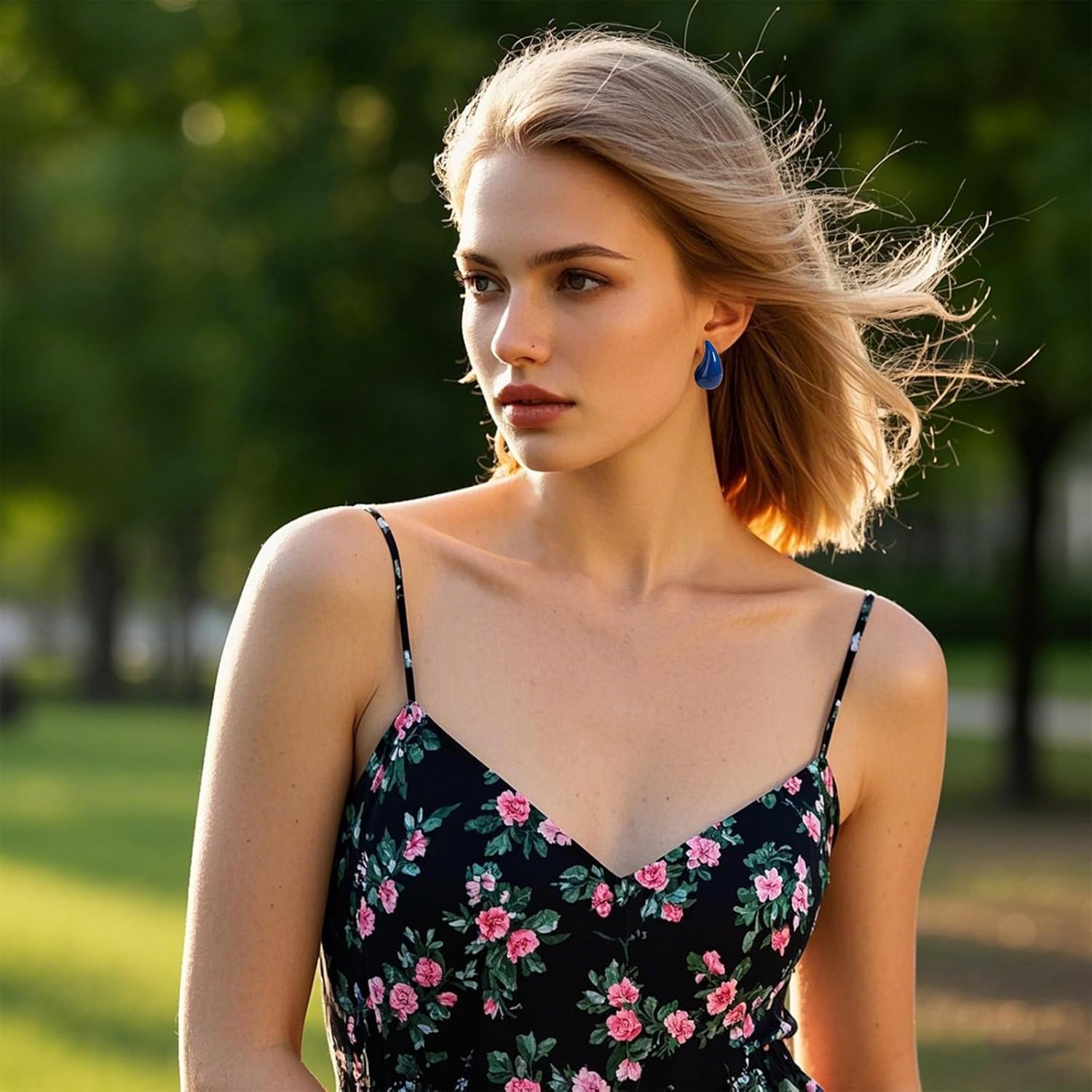 925 Sterling Silver Natural Stone Teardrop Earrings/ 18K Gold Plated Stainless Steel Colorful Enamel Teardrop Earring Jewelry Birthday Valentine's Day Gift for Women - Image 6