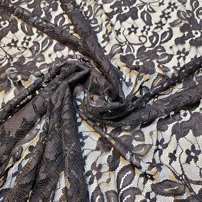 African Vintage Embroidery Bridal Nigerian French Embroidery Corded Budget Guipure Lace Mesh Net Fabric 54" Corded Budget Guipure Lace Mesh Net Fabric 54" (2 Meter, Black Floral) — image 1