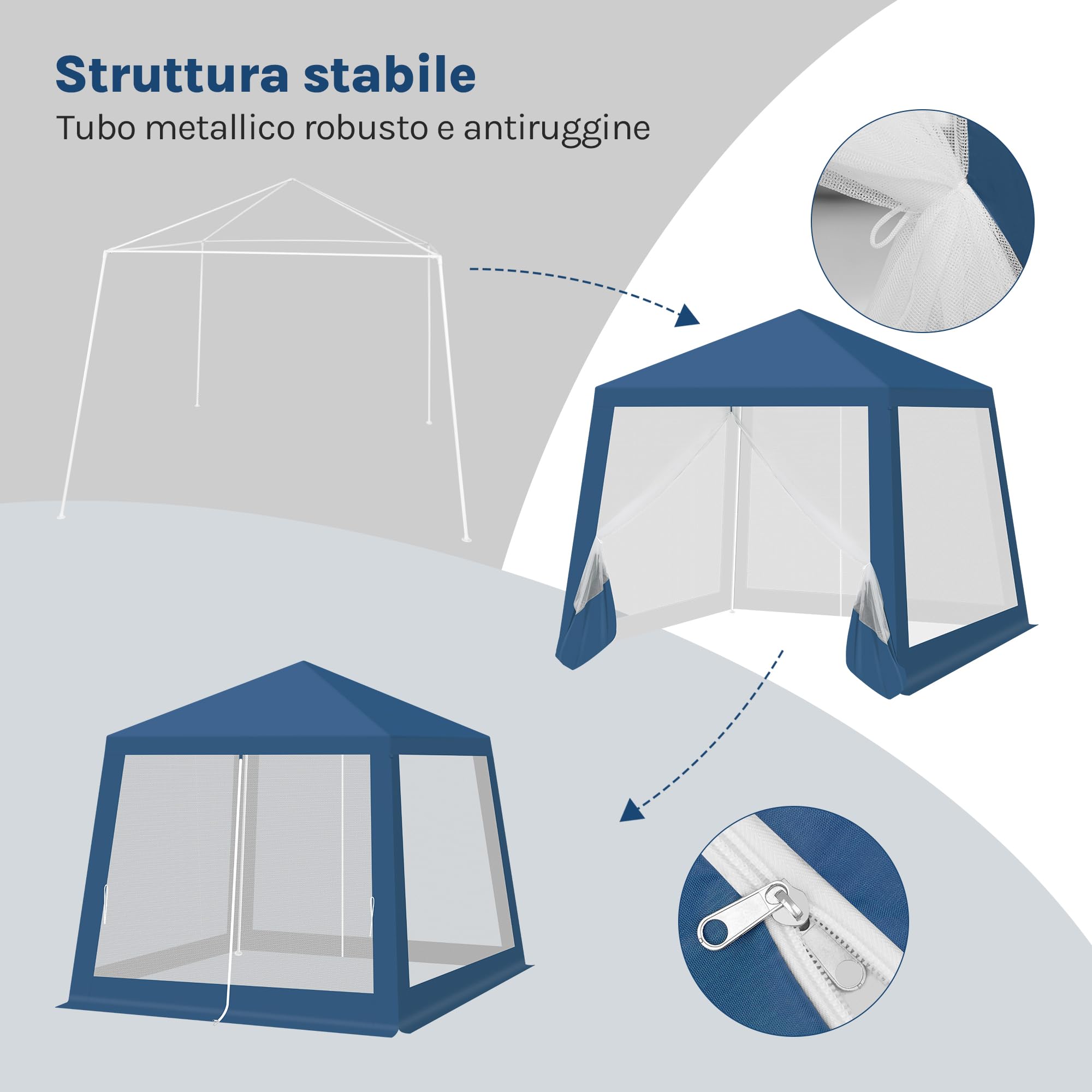 WOLTU Gazebo 3x3 Pieghevole Impermeabile, Pergolato da Giardino, Gazebo da Esterni, con Pareti Laterali a Zanzariera, per Campeggio, Feste, Blu