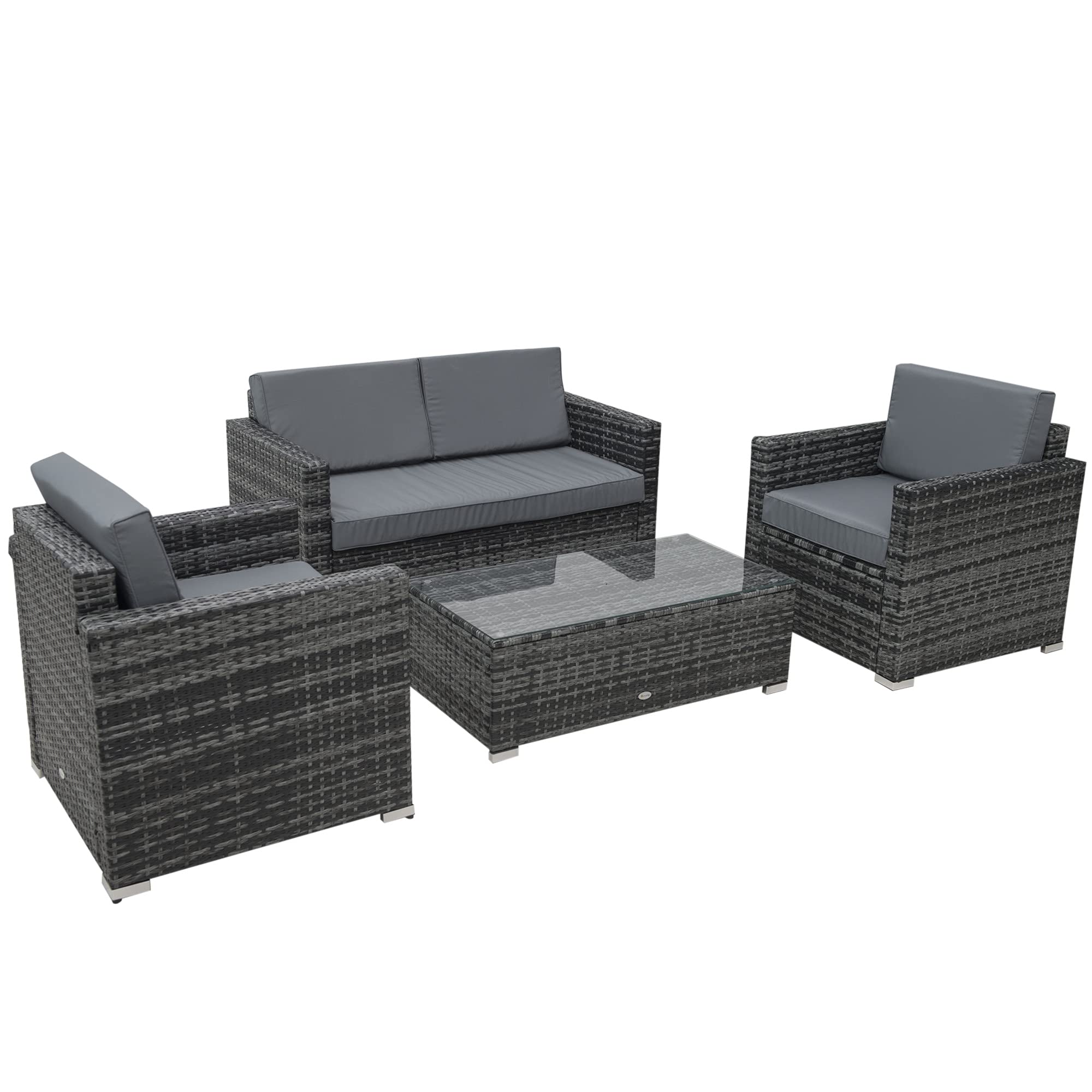 Outsunny 4pc Rattan Sofa Set - Grey - Steel Frame