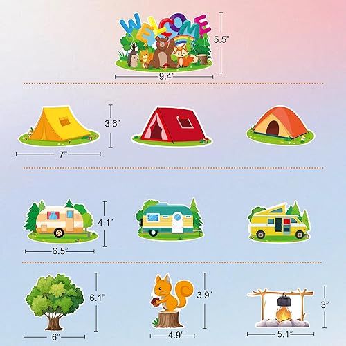 Miniatura 6 de D4DREAM Juego de decoración de tablón de anuncios de campamento para aula, 36 piezas de bienvenida de otoño, animales del bosque, osos y ardillas,
