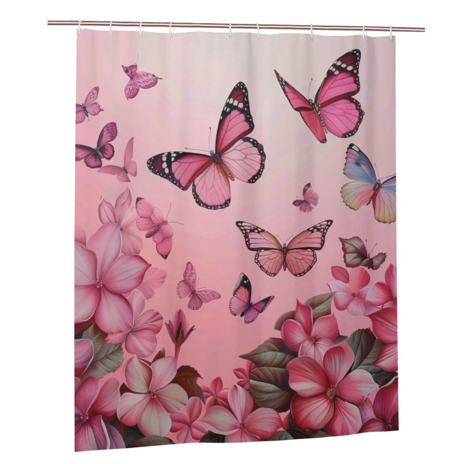 BWWHCCTI Butterflies Printed Shower Curtain With 12 Plastic Hooks Opaque Quick Drying Waterproof Shower Curtains Sets For Bathroom 152x183 Cm
