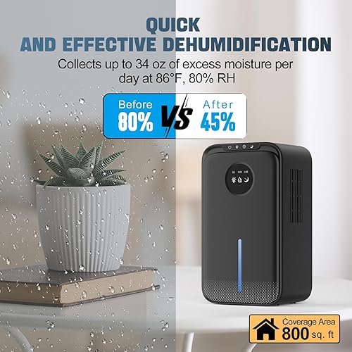 Miniatura 2 de SAMSICHI Deshumidificador, deshumidificadores de 85 onzas para habitación para el hogar, (800 pies cuadrados). Deshumidificadores silenciosos para