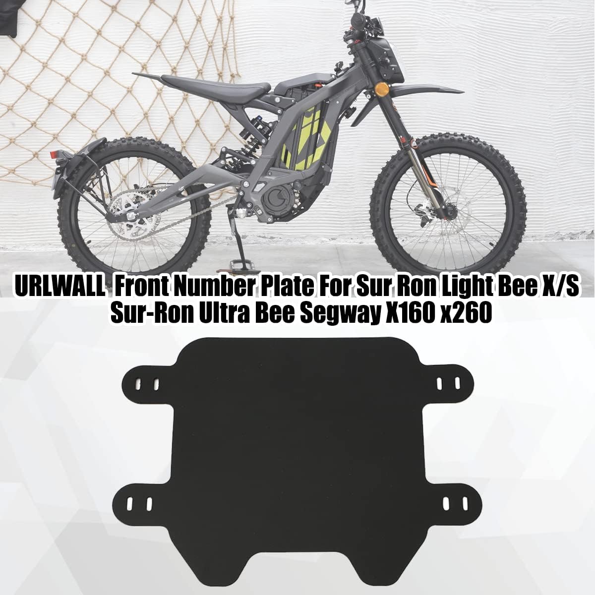 Front Number License Plate for Sur Ron Light Bee X/S/Ultra Bee Segway X160 X260 Talaria/E-Ride Pro SR S SS 2.0 3.0/Rawrr Mantis/Ebox Dragster ETM RTR, Premuin ABS W/Adjustable Mounting Straps