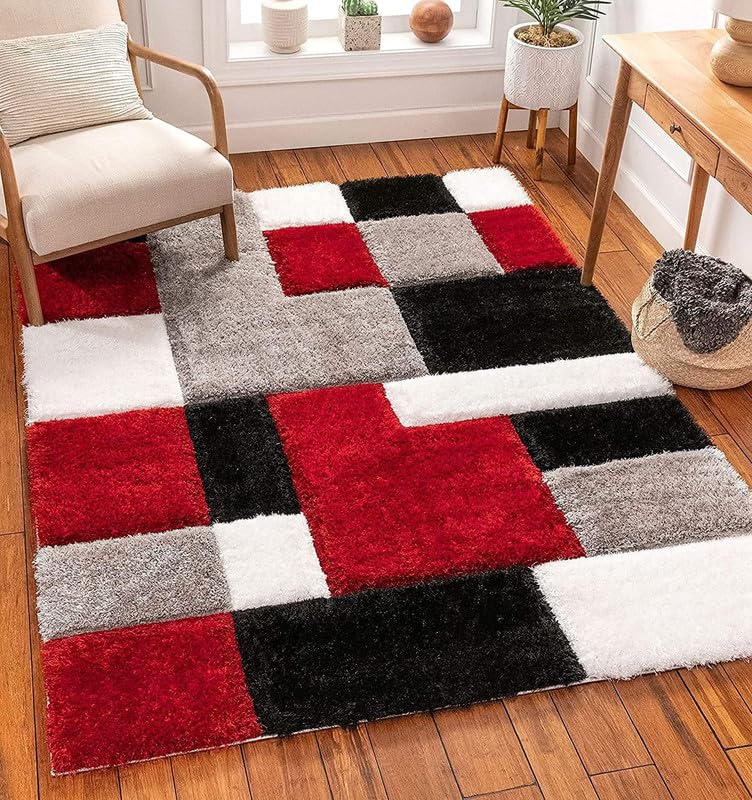 Image of TRANQUIL Polyester Fluffy Fur Rug Shaggy Modern Carpet for Living Room, Bedroom, Guest Room, Kids Room (6x9 Feet, Multi 02)