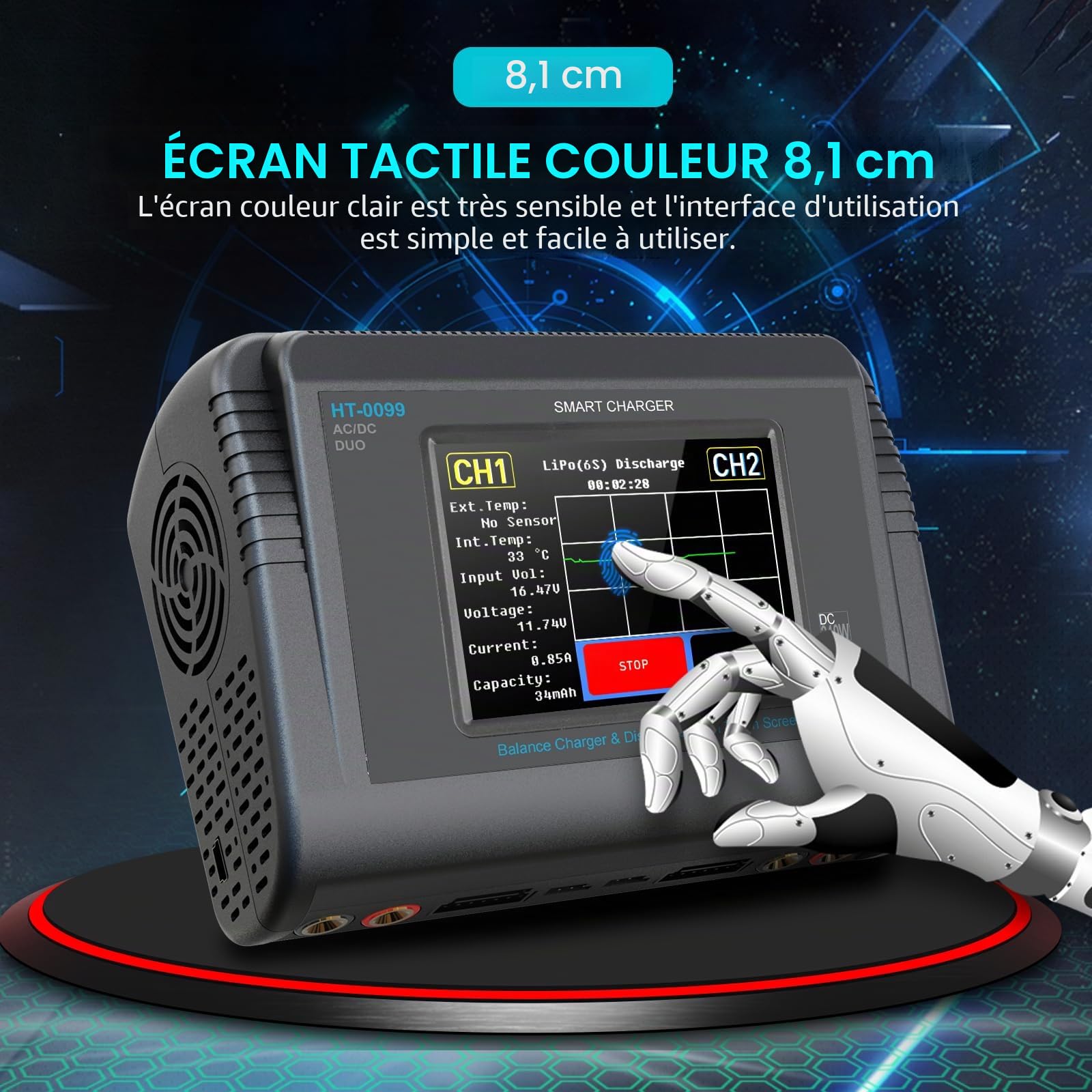 Haisito LiPo Chargeur tactile Dual Balance Chargeur déchargeur AC 150 W DC 240 W 10 A pour batterie Li-ion NiCd NiMH LiHV PB Smart