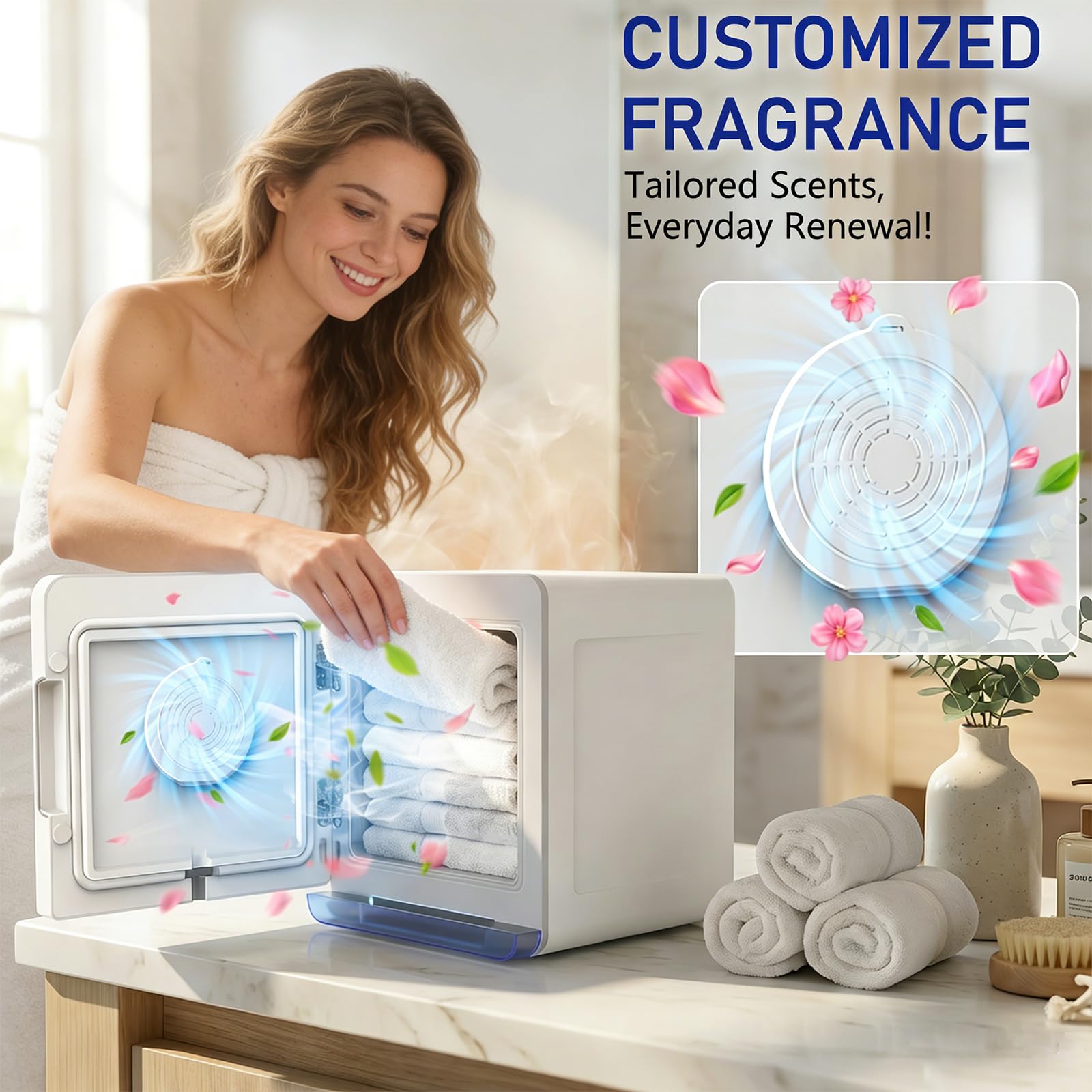 TopDirect Handtuchwärmer Kosmetik 8L mit UV-Licht & LED Display, Towel Warmer mit 3 Temperaturstufen bis 75°C, Kompakter Handtuchwärmer für Spa, Salon, Massage & Zuhause