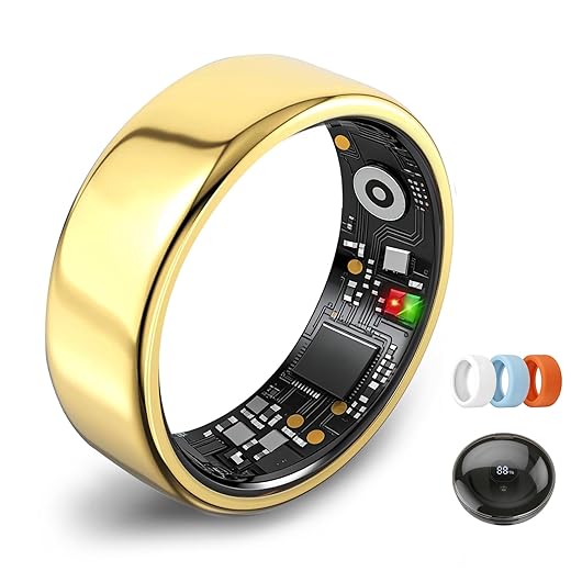 Smart Ring for Women Men,Fitness Tracker Ring,Heart Rate,Blood Oxygen,Step Tracker,Sleep Tracker,Meditation Assistance,No Subscription Fee,IP68 Waterproof Smart Ring for iphone&Android(Gold 8)
