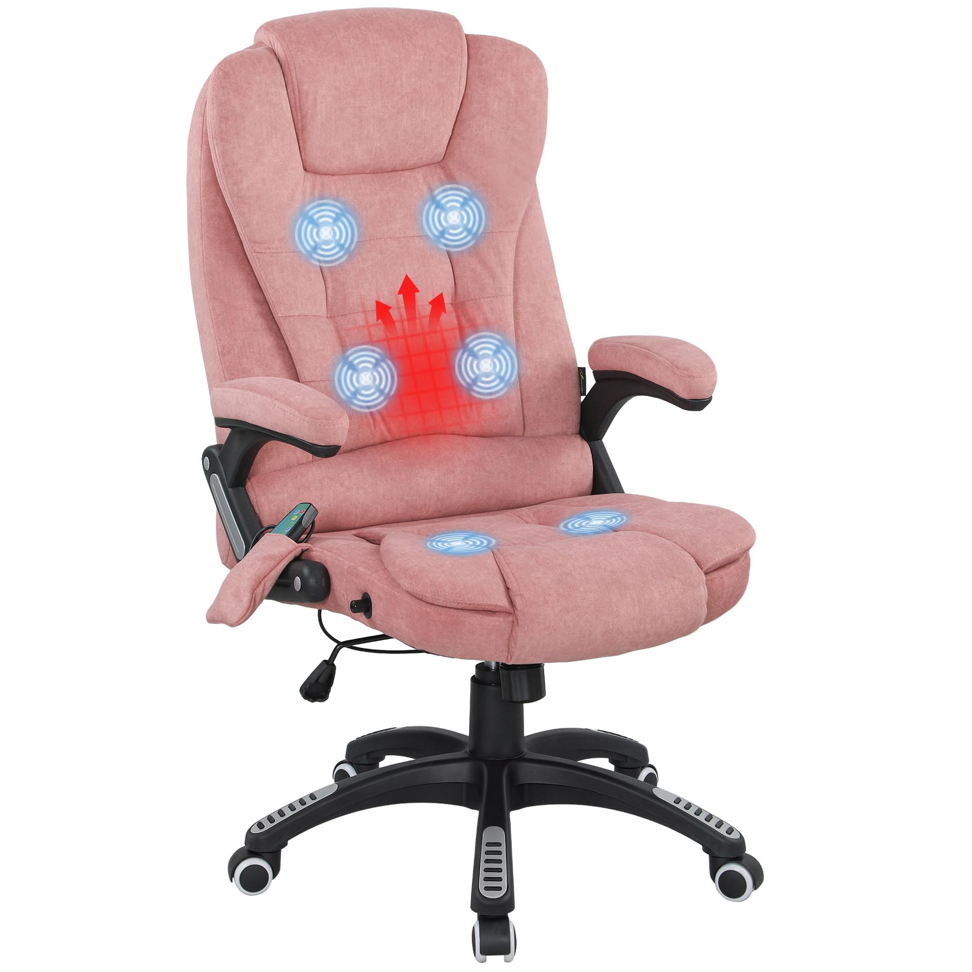 Vinsetto Office Chair with 6 Point Massage Swivel Desk Chair with Tilt Function with Heating, Adjustable Height, Reclining Backrest and Remote Control, 65 x 71 x 110-120 cm, Pink