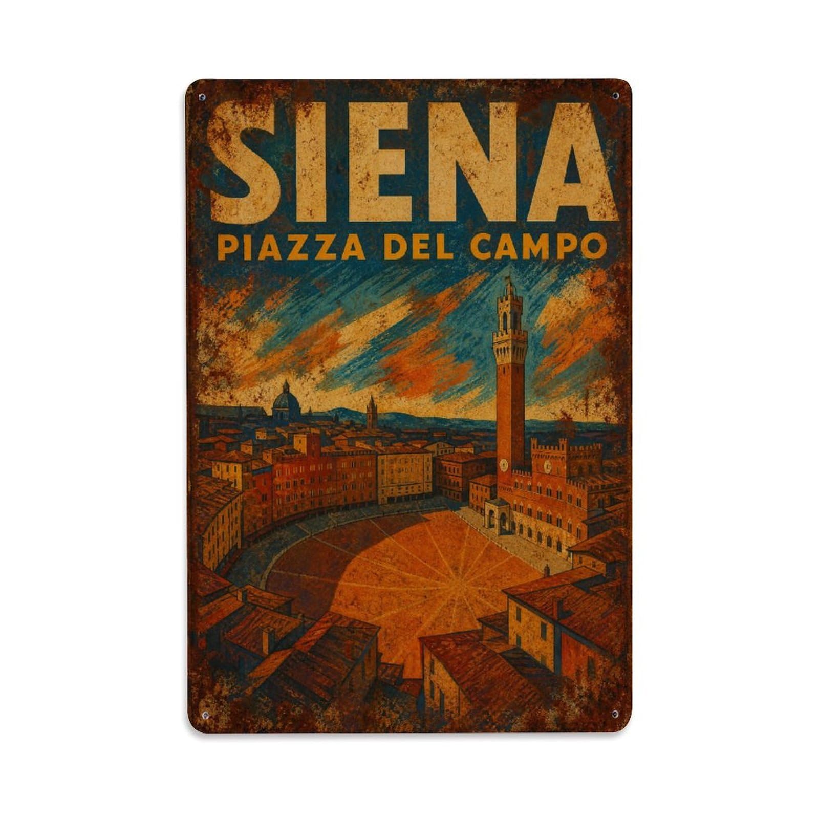 Huiyhb 8X12inch(20X30cm) Vintage Travel Siena Piazza Campo Panoramic View Italy Metal Tin Sign