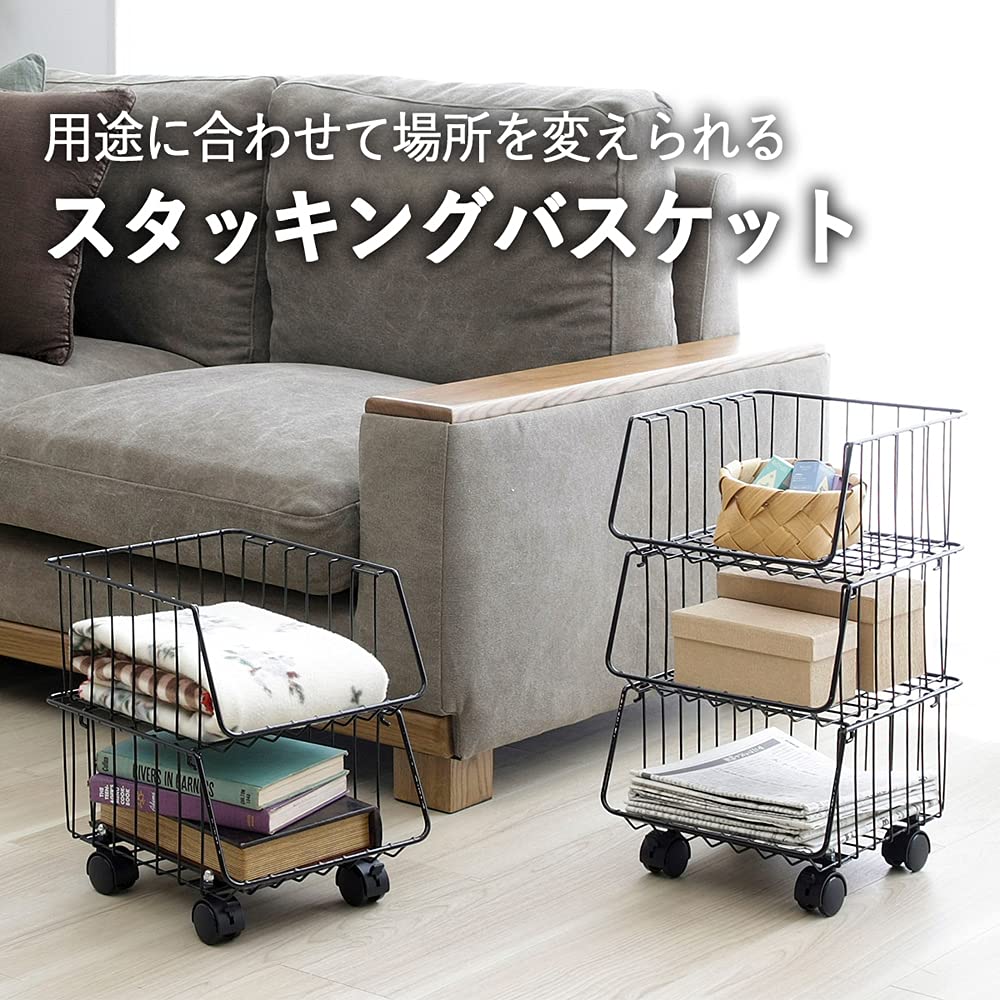 Amazon.co.jp: 下村企販 キッチンスタッキングバスケット 4段 黒