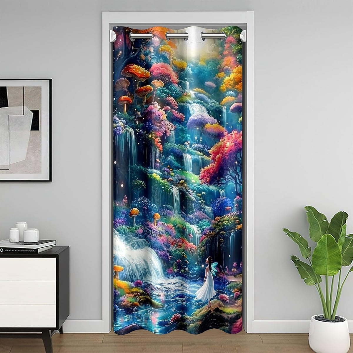 Feelyou Waterfall Door Curtain for Doorway Privacy 42" x 84" Moon Landscape Closet Door Cover Curtain for Bedroom Living Room Magical