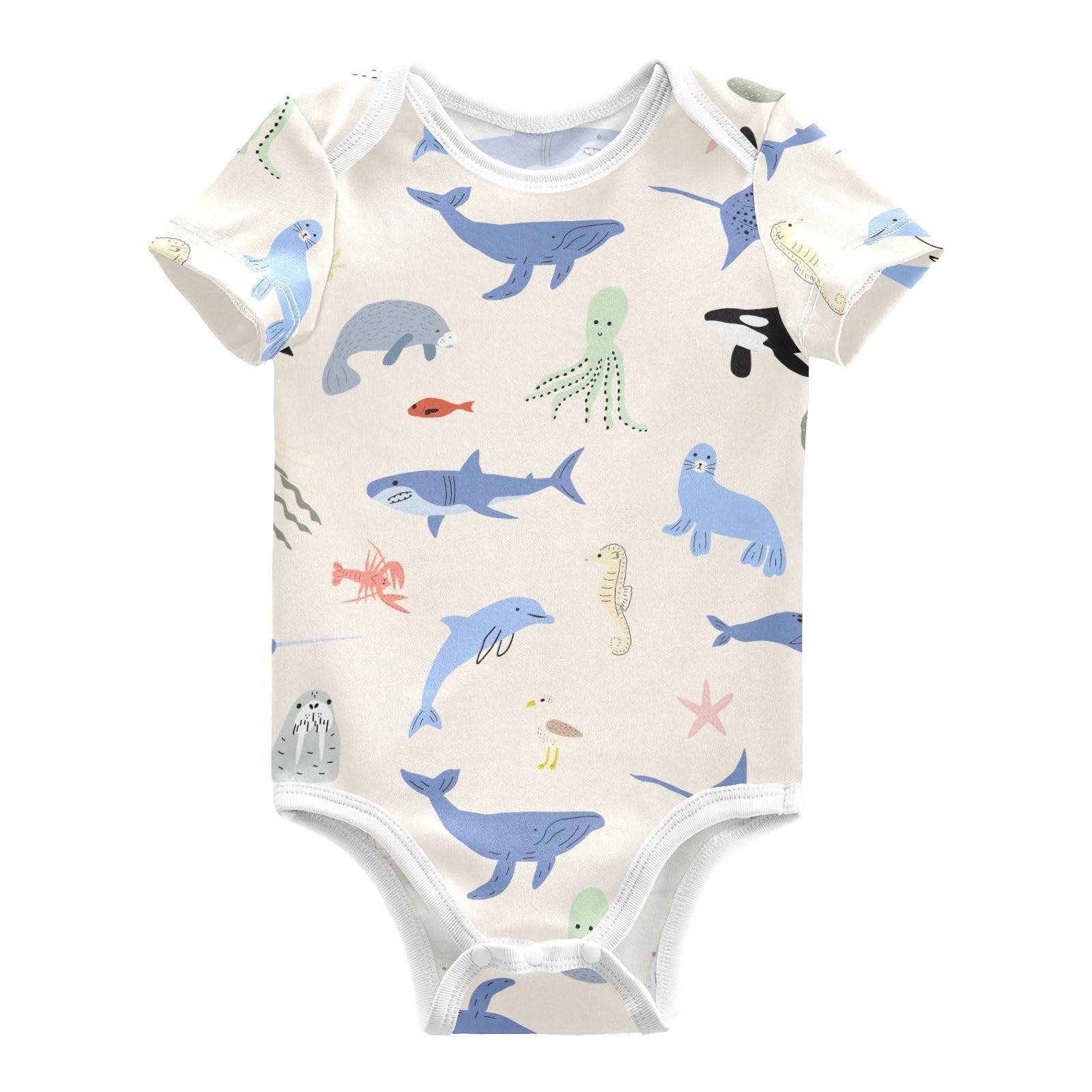 vvfelixl Baby Boys Bodysuit Fish Turtle Whale Short Sleeve Baby Girls Clothes Baby Bodysuits for Toddler 12-18 Months