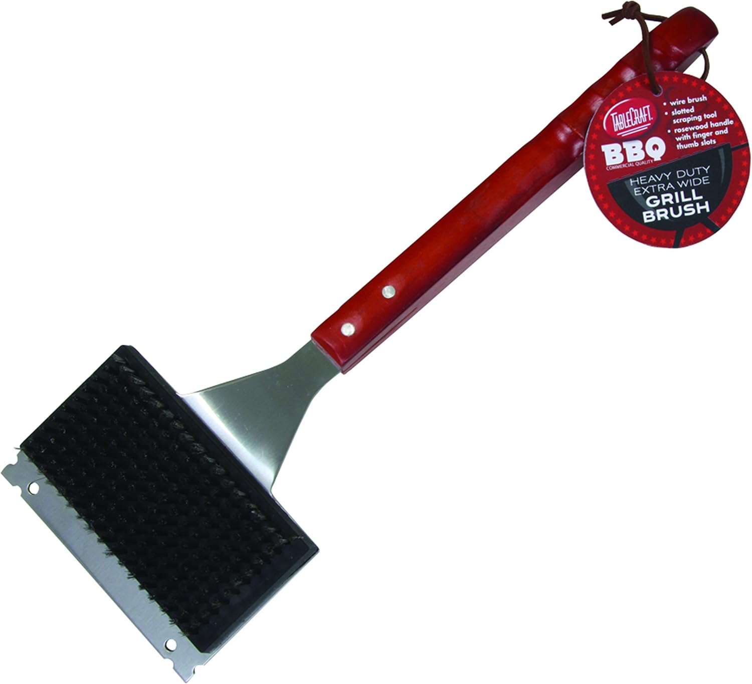 TableCraft BBQWBRD 18” Heavy Duty Extra Wide Grill Brush with Stainless Steel Bristles & Scraper – Durable BBQ Cleaning Tool for Charcoal & Gas Grills, Easy Maintenance & Long-Lasting Design