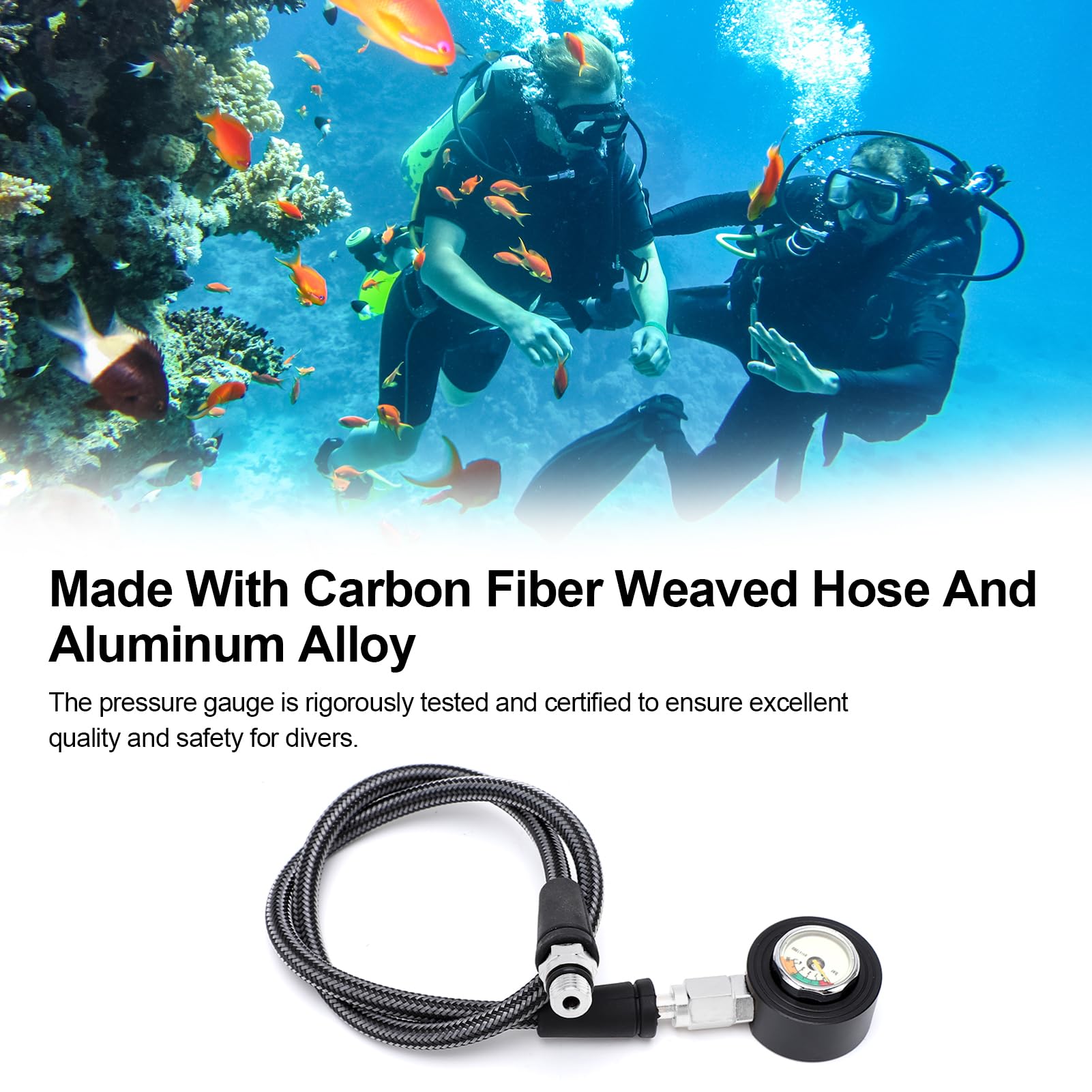 Manómetro de buceo sumergible Manómetro iluminado con manguera de alta presión para regulador BCD equipo de buceo submarino