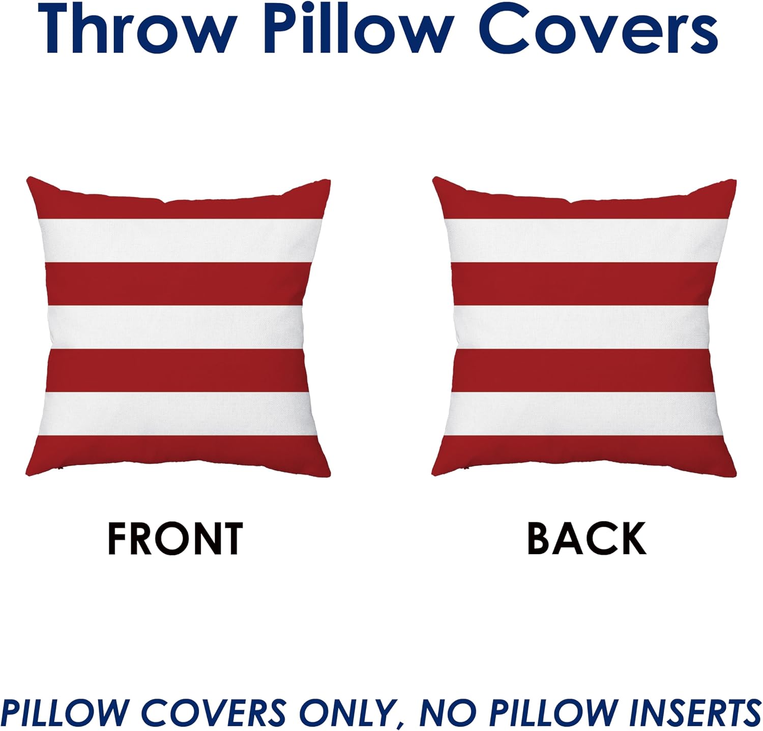 TAOSON Set of 4 Red & White Striped Outdoor Throw Pillow Covers 18x18 Inch - Waterproof Decorative Cushion Cases for Patio, Garden, Balcony & Couch
