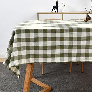 Gingham Table Cloth for Rectangle Tables Green Checkered Plaid Tablecloth Heavy Duty Cotton Blend Washable & Wrinkle Table Cover for Outdoor Kitchen Dining Picnic Camping (60x120 Inch)