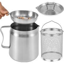 2L Oil Filter Pot Stainless Steel Bacon Grease Container with Lid and Fine Mesh Strainer Oil Strainer Storage Can Rustproof Fat Container for Frying Oil Cooking Oil Cooking Grease