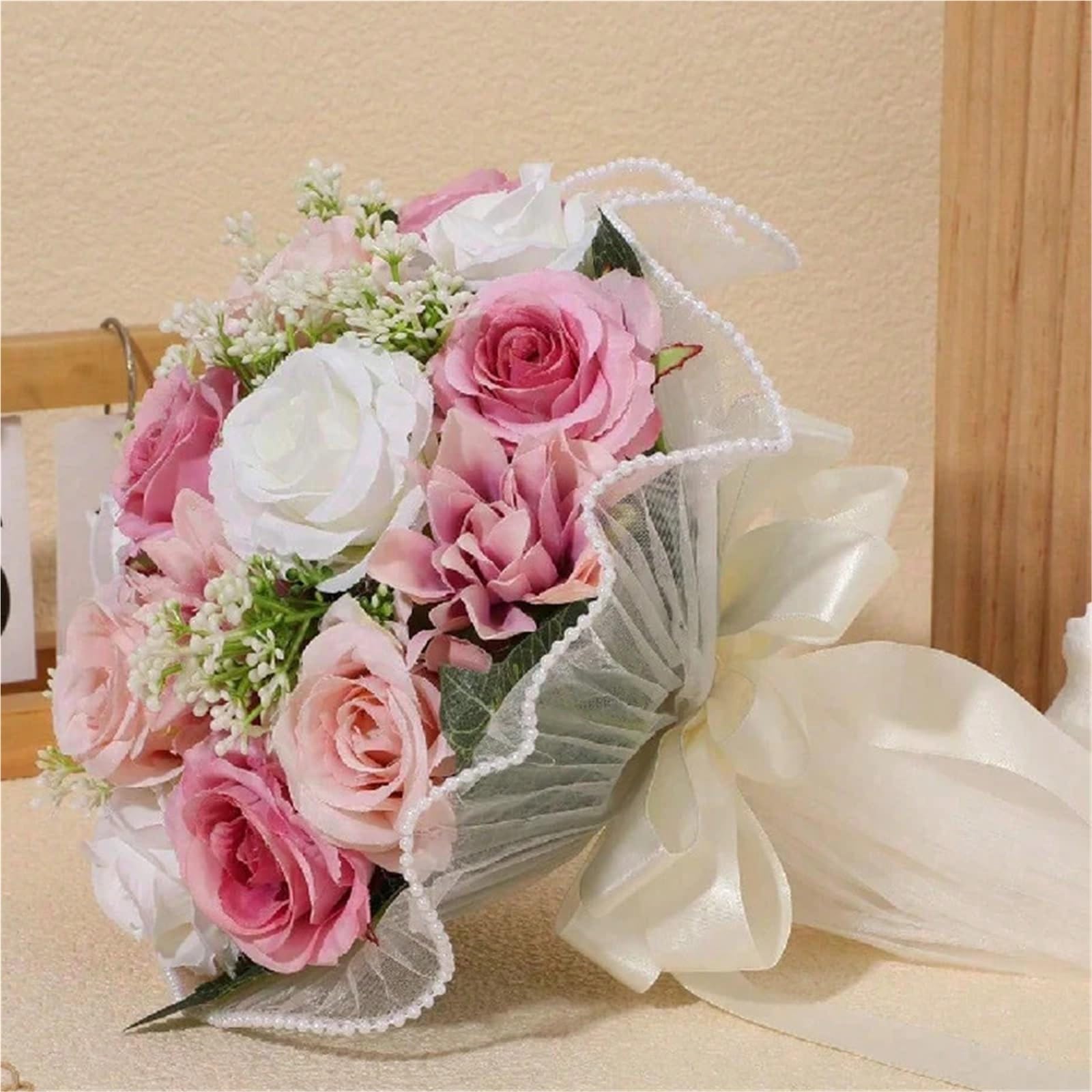Bouquet da Sposa Bouquet di Rose for la Sposa, Bouquet for Damigelle d'Onore, Bouquet da Lancio for Matrimonio, Accessori for la Fotografia, Festa di Ballo, Regalo di San Valentino(Purple)