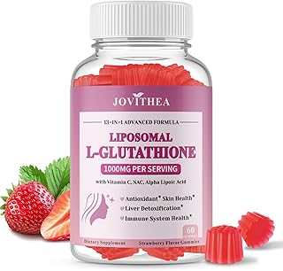 Liposomal 穀胱甘肽軟糖 1000 毫克 高吸收性穀胱甘肽補充劑 含維他命 C、NAC、牛奶薊 適合皮膚健康 肝臟排毒和免疫 素食主義者 無糖草莓口味 60 入