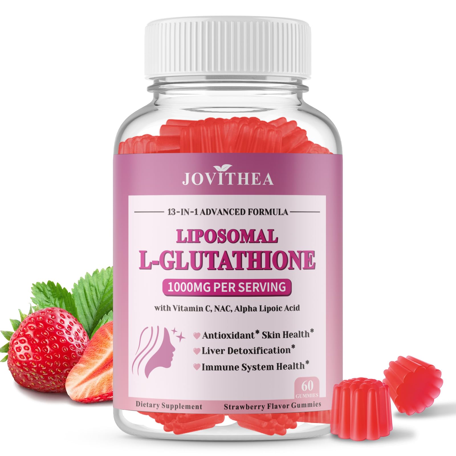 Liposomal Glutathione Gummies 1000mg, High Absorption Glutathione Supplement with Vitamin C, NAC, Milk Thistle for Skin Health, Liver Detox & Immune, Vegan, Sugar Free, Strawberry Flavor, 60 Count : Health &