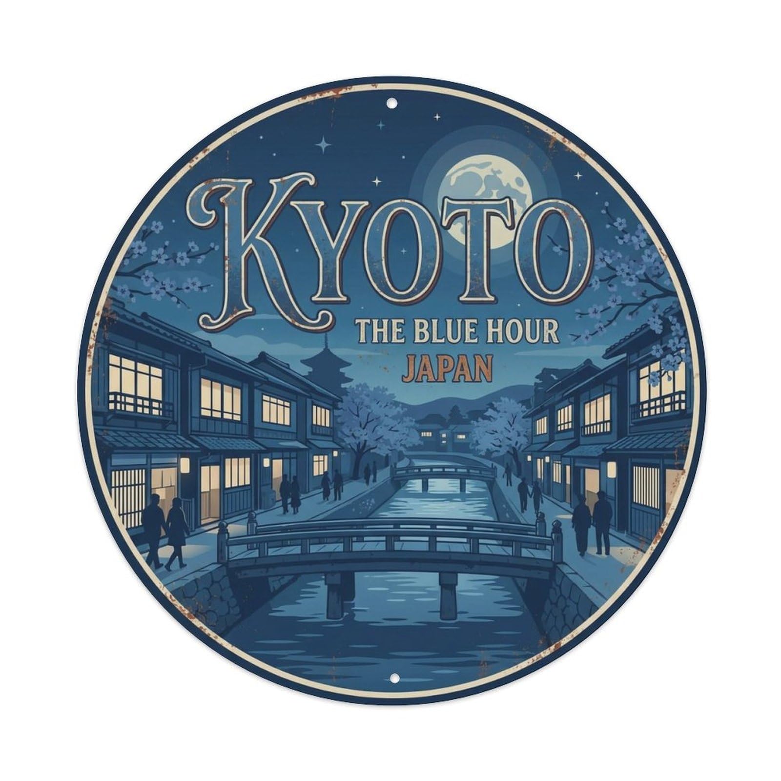 Vintage Travel Kyoto Japan Sapphire Vintage Metal Tin Sign Plaque Wall Decor for Cafe, Club Bar, Office, Garden Metal Poster 8x8Inch