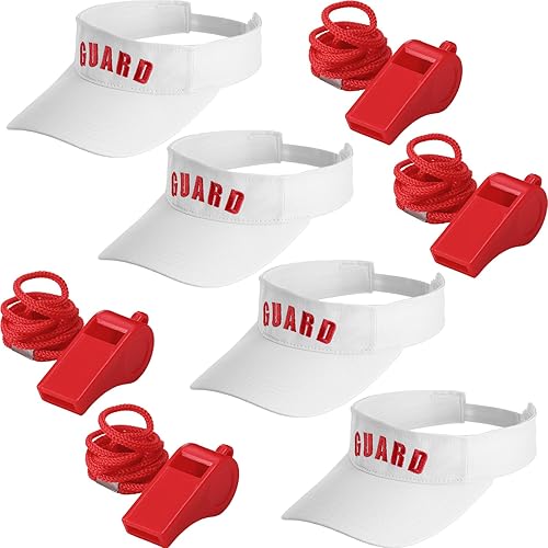 Miniatura 2 de Tigeen 4 piezas de sombrero de protección profesional, 4 silbatos de emergencia con visera protectora de cordón, silbato de plástico de seguridad