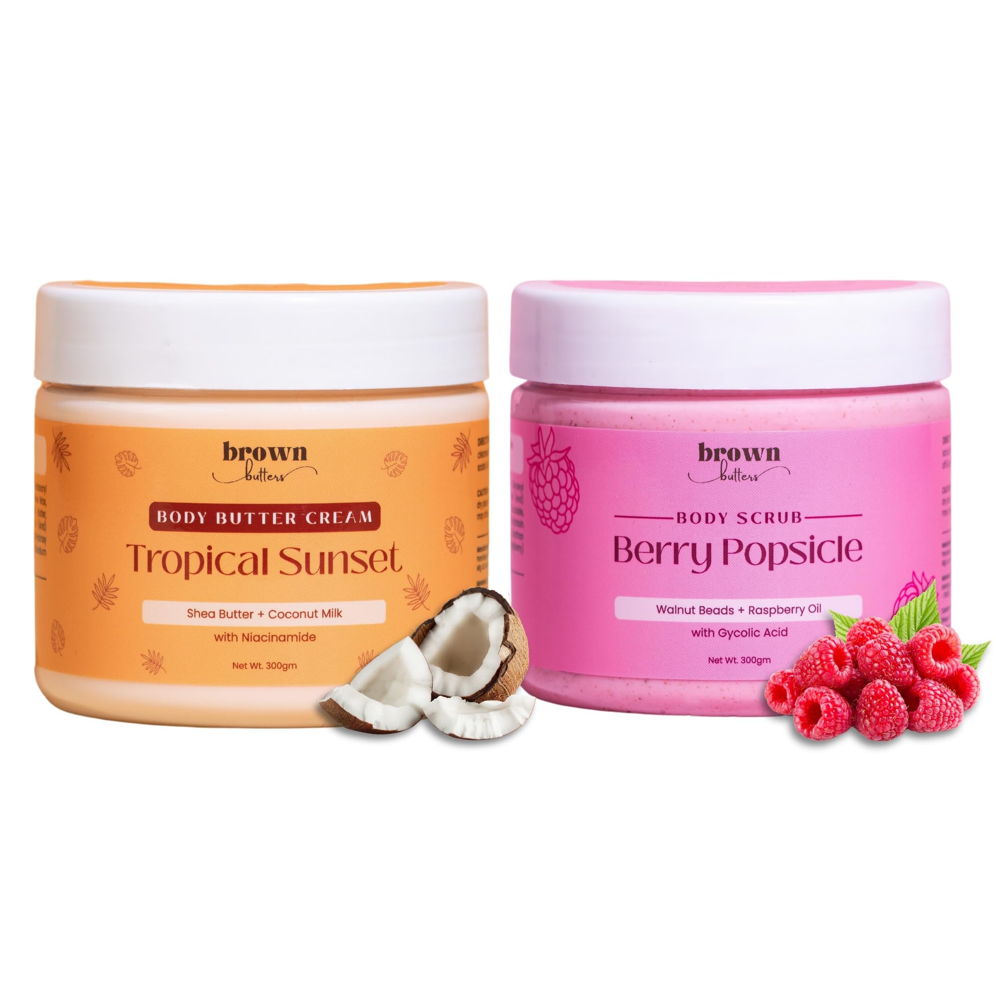 Brown Butters Tropical Glow Set | 600 gm | Combo of Tropical Sunset Body Butter Cream & Berry Popsicle Exfoliating Body Scrub | Exfoliation & Hydration | Even Skin Tone & Glow | Sulphate-Free | Unisex-image-39