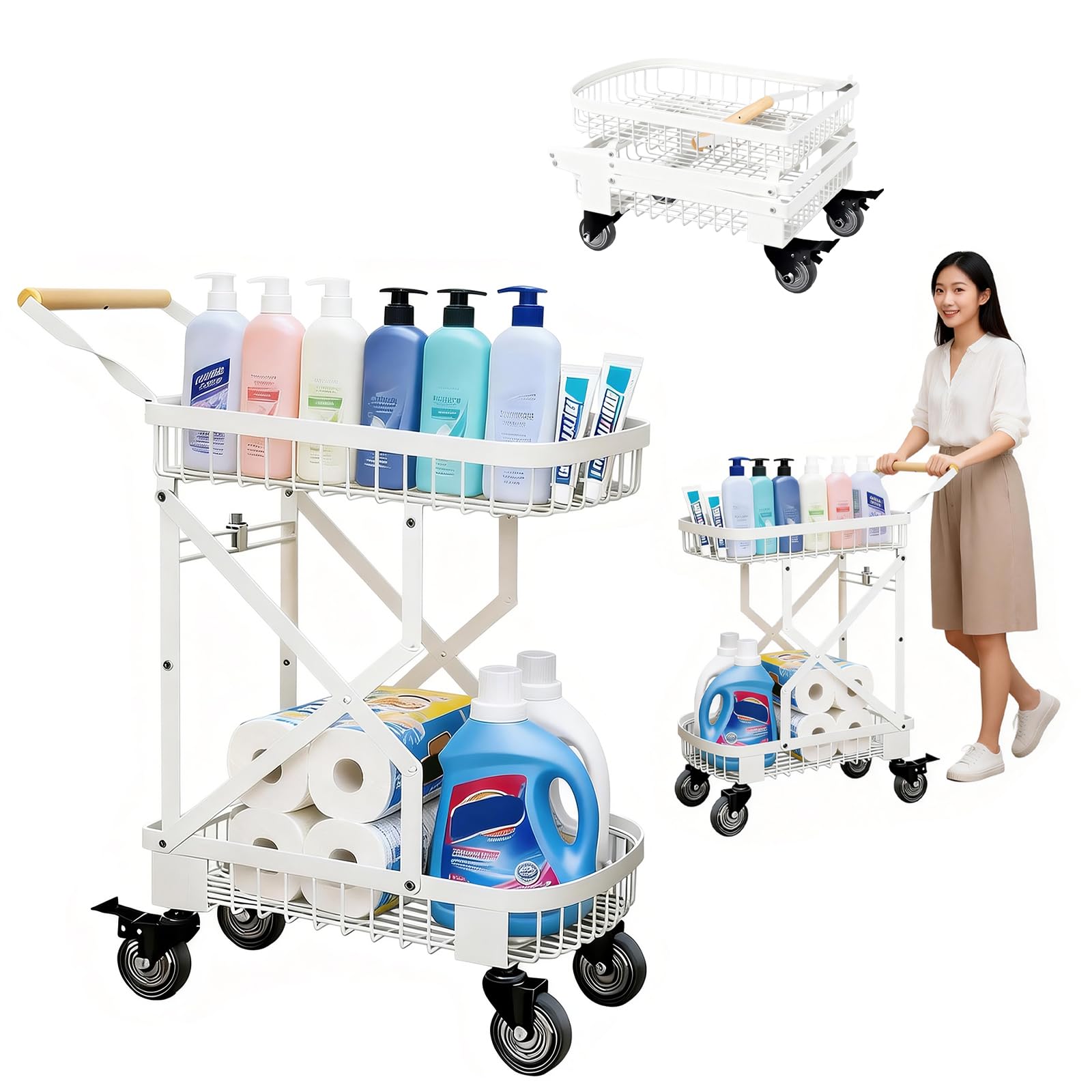 Amazon｜耐荷重40kg キッチンワゴン ショッピングカート 折り畳み 大