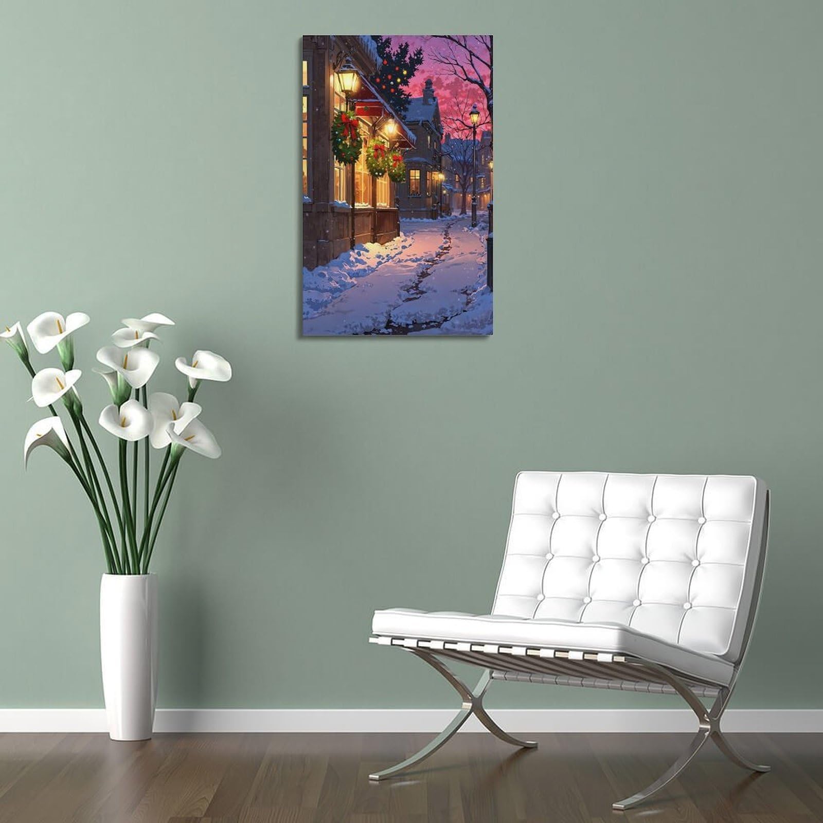 CWLLOG Stampe su tela da parete, poster per festival, Natale, città innevata, illustrazione moderna per soggiorno e camera da letto, decorazione artistica da 40 x 60 cm