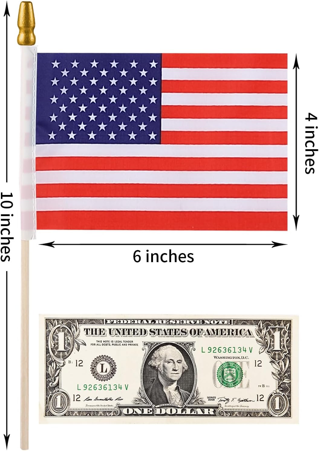 300pcs Small American Flags on Stick, Handheld 4 x 6 Inchs Mini American Flags with Kid-Safe Golden Spear Top, US Flags for 4th of July Decorations Outdoor, Independence Day Decorations