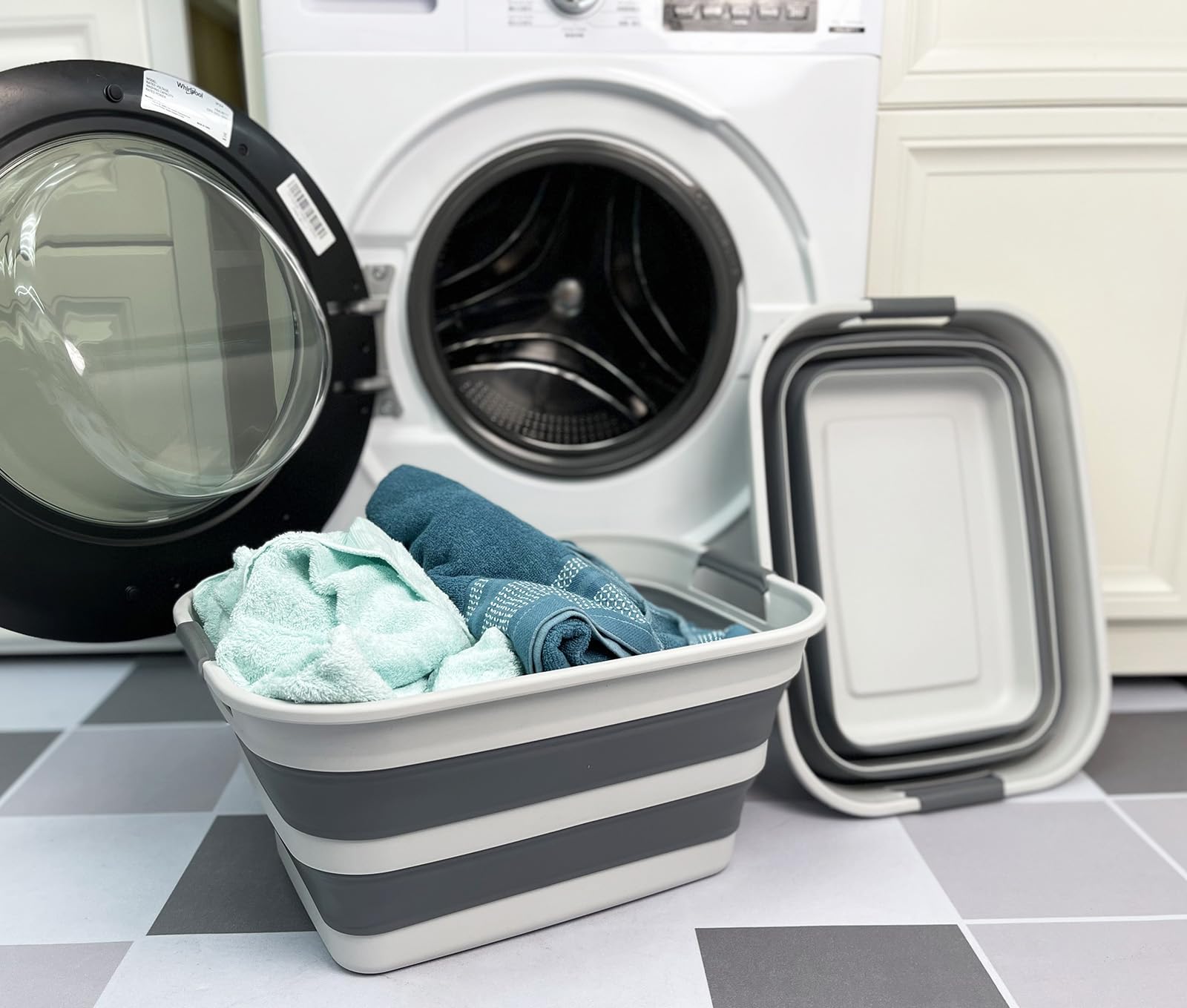 SAMMART Set di 2 biancheria pieghevole in plastica – Contenitore pieghevole pop-up – Lavandino portatile – Cesto portabiancheria salvaspazio (Grigio/Grigio acciaio, 27L)